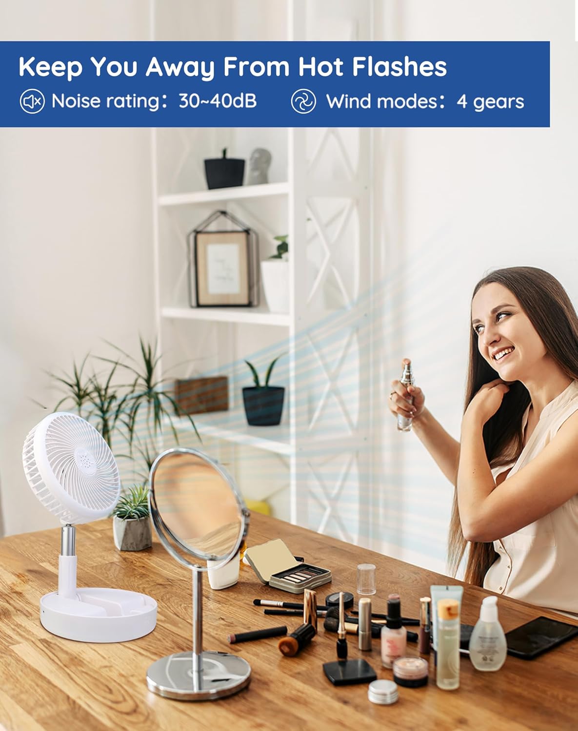 Primevolve Portable Battery Operated Standing Fan, Rechargeable USB Personal Floor Fan with Remote, Adjustable Height, White 7.7" Non-Oscillating - Image 4