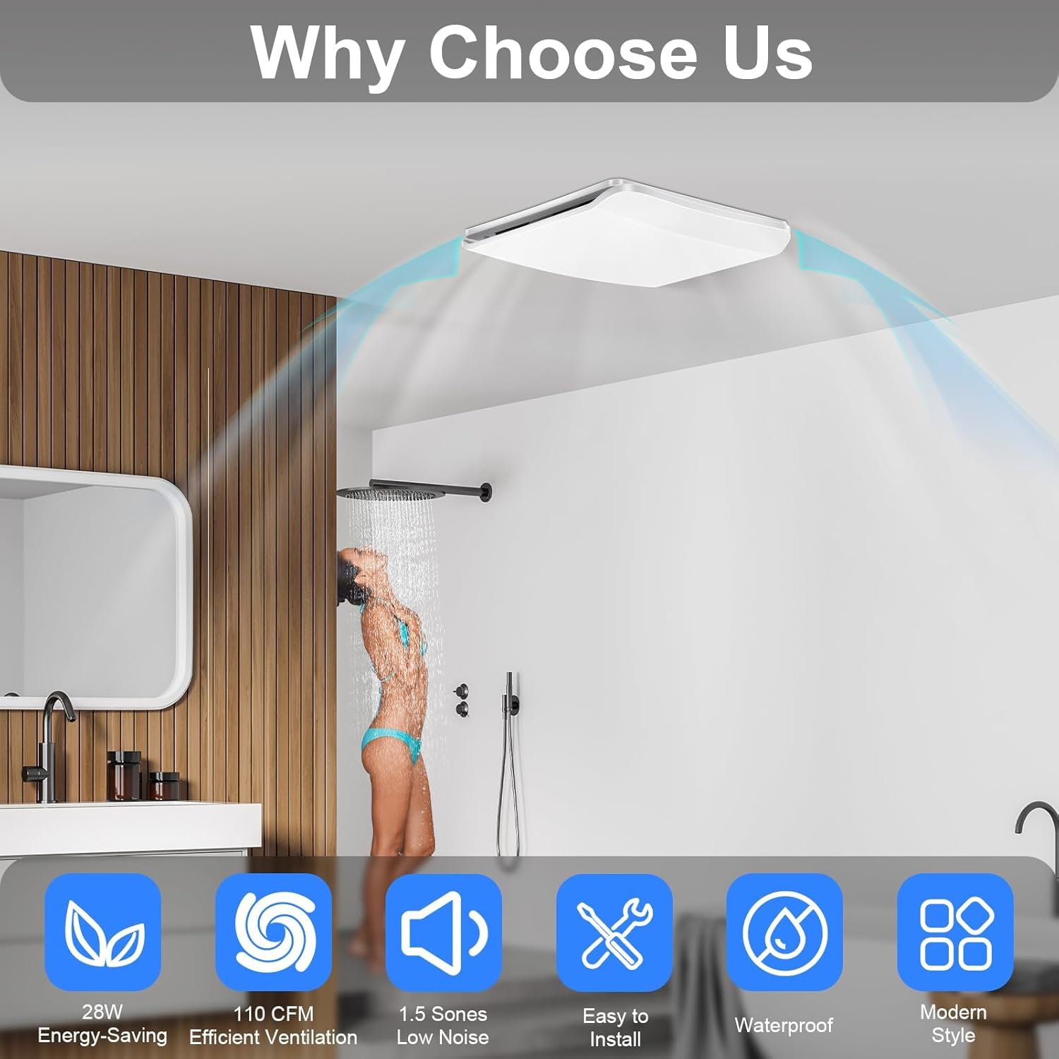 Bathroom Exhaust Fan 110 CFM, Ceiling Mount Bathroom Fan for Home Office Hotel, 1.5 Sones Quiet, Square, white, Diameter 4 inch Exhaust Hole - Image 6