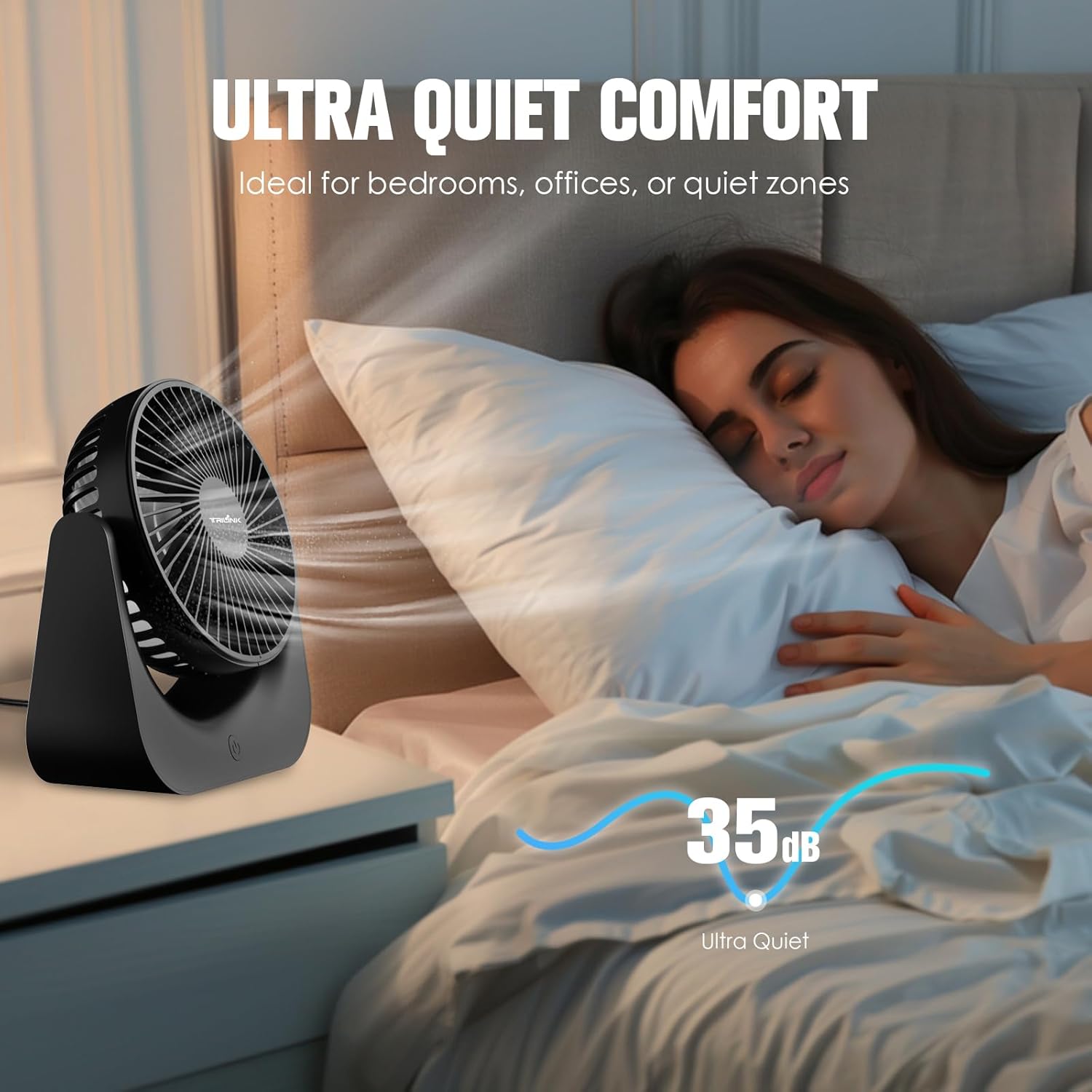 TRILINK Small USB Desk Fan – 5-Speed Mini Table Fan with Adjustable Tilt, Ultra Quiet, USB Powered, Portable Cooling Fan for Home, Desktop, Bedroom, Bed, Office, Travel, and Camping (Black) - Image 7