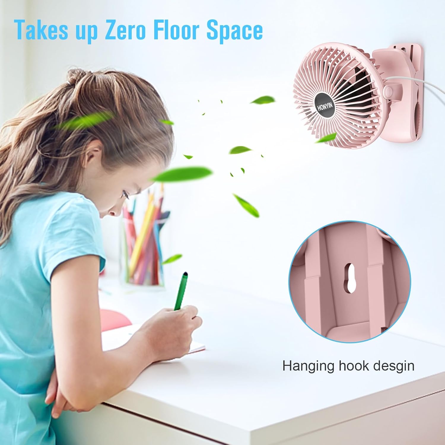 HONYIN Clip on Fan, 720° Rotation Small Desk & Clip Fan, Personal Cooling Fan with Sturdy Clamp, 3 Speeds, Quiet Little Fan by USB Plug In, for Bedroom Office Desktop Treadmill - Image 2