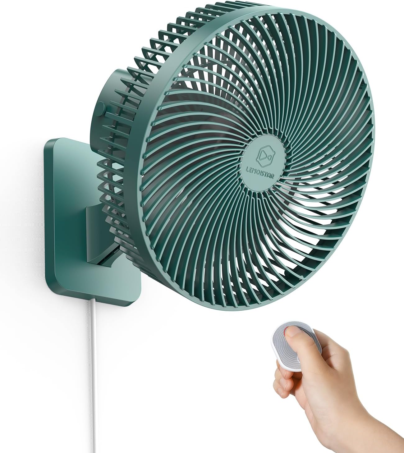 LEMOISTAR 10 Inch Oscillating Wall Mounted Fan with Remote Control, High Velocity 4 Speeds Timer, Adjustable Tilt,Ultra Quiet,for RV Bedroom Garage Office-Green