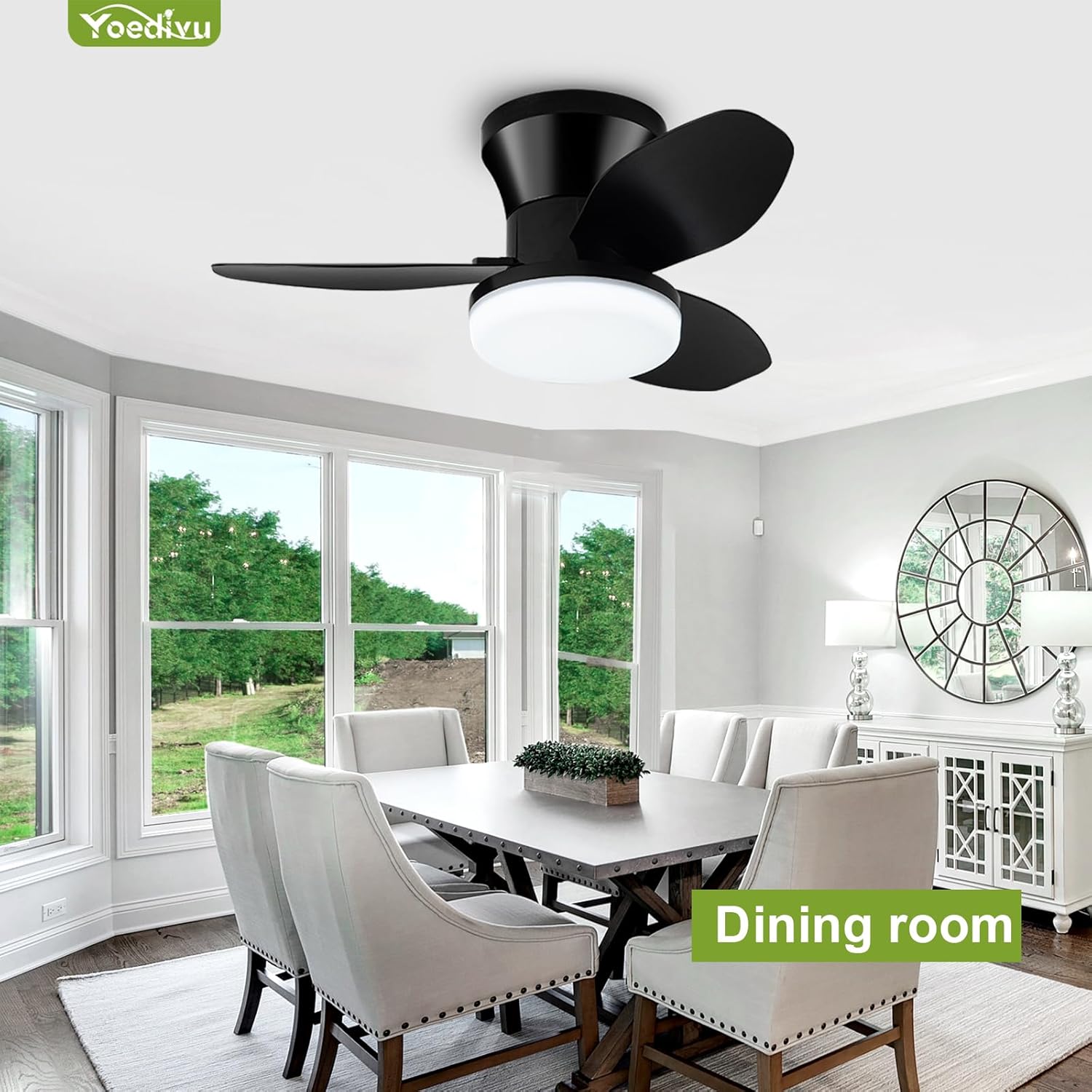 Small Ceiling Fan, 26 Inch Black Flush Mount Ceiling Fan with Lights and Remote, Low Profile Ceiling Fan with 3 Reversible Blades 6 Wind Speeds, Modern Ceiling Fan for Bedroom Kitchen - Image 8