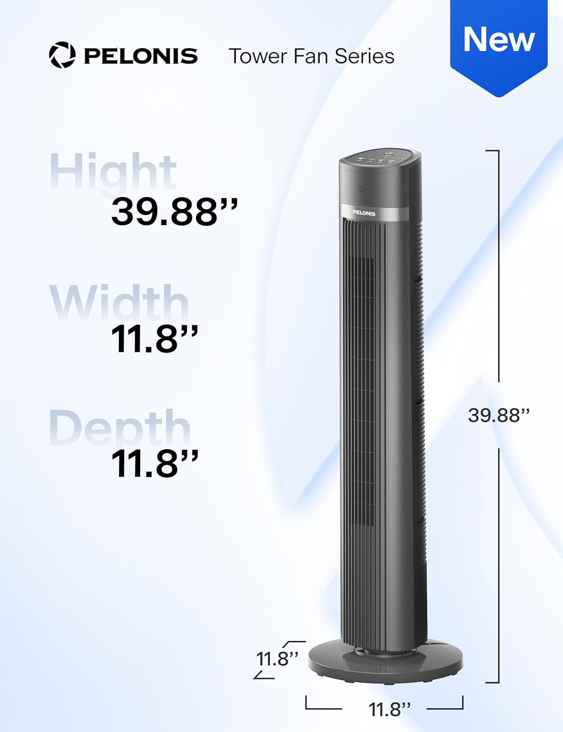 PELONIS Oscillating Tower Fan with Remote Control 40’’ Quiet Stand Up Fan with 3 Speed Settings and 3 Modes 15-Hour Timer LED Display for Bedroom Home Office Use, Black - Image 10