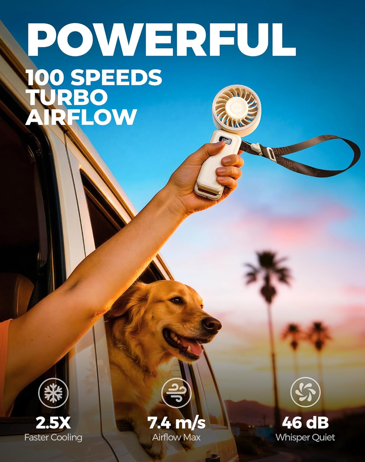 Diveblues Portable Hand Fan - Mini USB Rechargeable Handheld Fan Up to 12 Hours Cooling, 1-100 Speed Personal Fan with Turbo Airflow, 180° Foldable Desk Fan for Office & Bedroom & Travel & Commuting - Image 2