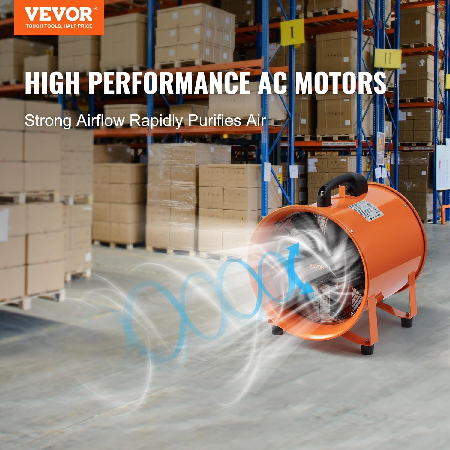 VEVOR Portable Ventilator, 12 inch Heavy Duty Cylinder Fan with 16.4ft Duct Hose, 585W Strong Shop Exhaust Blower 3198CFM, Industrial Utility Blower for Home/Workplace - Image 2