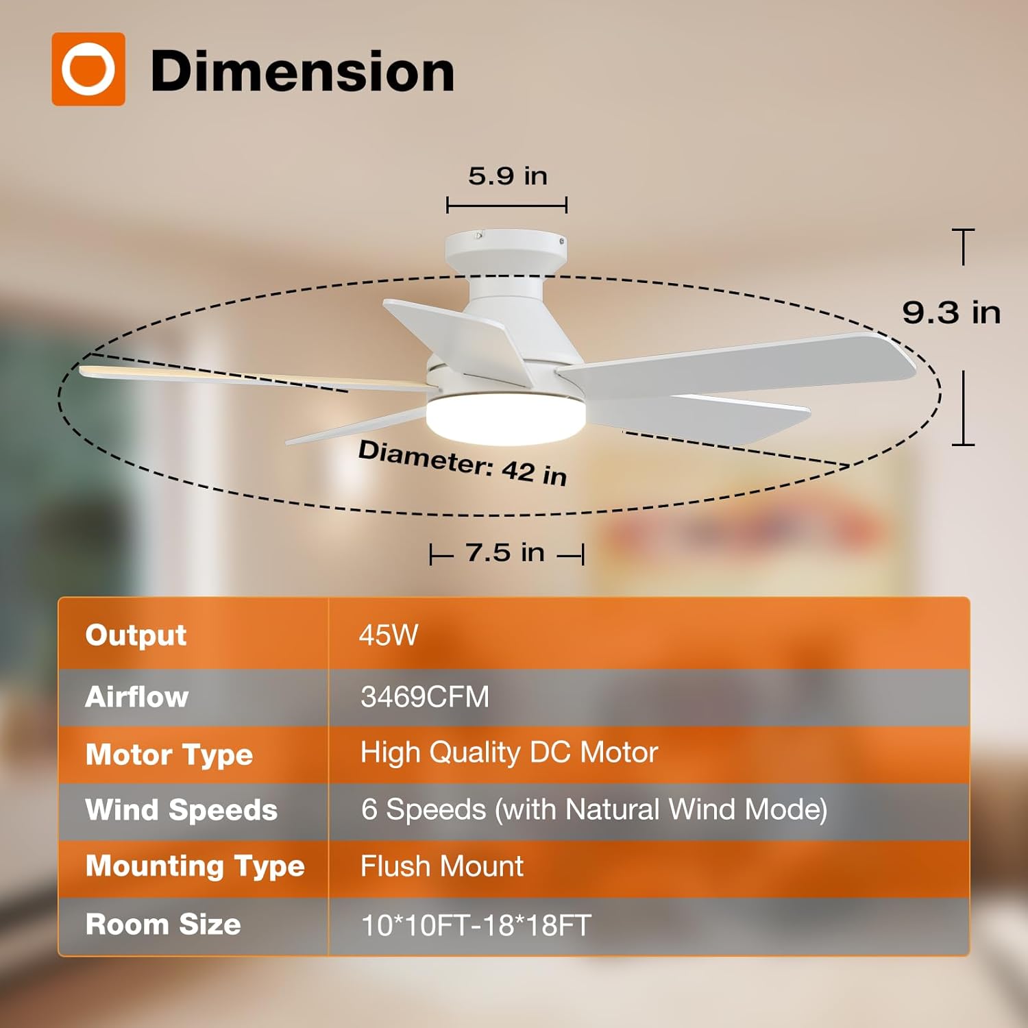 addlon Ceiling Fans with Lights, 42 Inch Low Profile Ceiling Fan with Light And Remote Control, Flush Mount, Reversible, 3CCT, Dimmable, Quiet, White Small Ceiling Fan for Bedroom Indoor/Outdoor Use - Image 8
