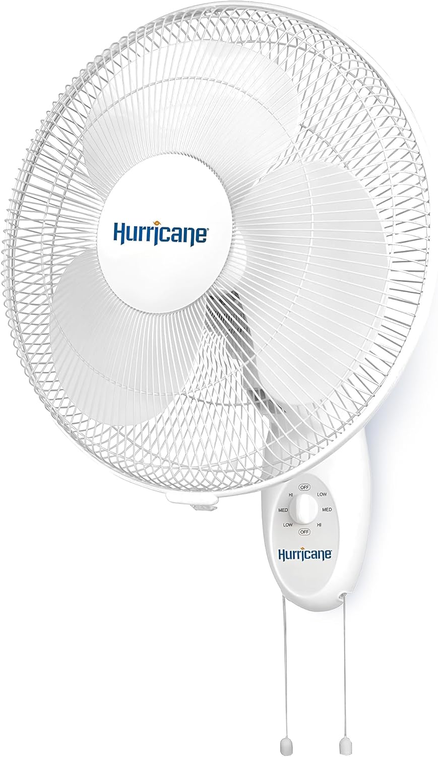 Hurricane 16" Supreme Oscillating Wall Mount Fan w/ 3 Quiet Speeds, White - Corded Electric Air Cooling Unit w/ Easy Pull Cord Controls for Homes, Greenhouses, Garages, Workshops & Gyms