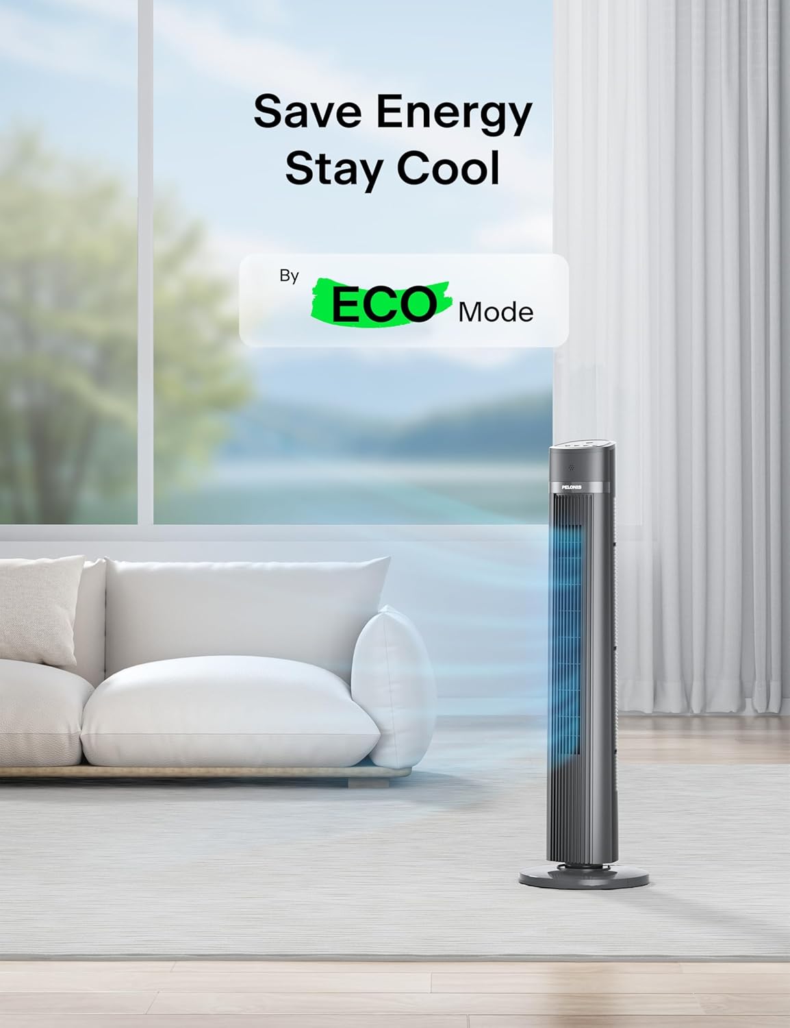 PELONIS Oscillating Tower Fan with Remote Control 40’’ Quiet Stand Up Fan with 3 Speed Settings and 3 Modes 15-Hour Timer LED Display for Bedroom Home Office Use, Black - Image 8