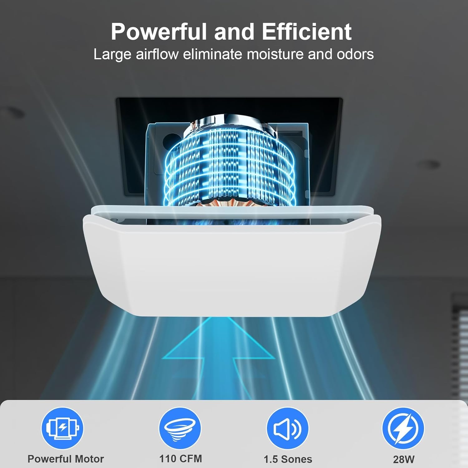 Bathroom Exhaust Fan 110 CFM, Ceiling Mount Bathroom Fan for Home Office Hotel, 1.5 Sones Quiet, Square, white, Diameter 4 inch Exhaust Hole - Image 3