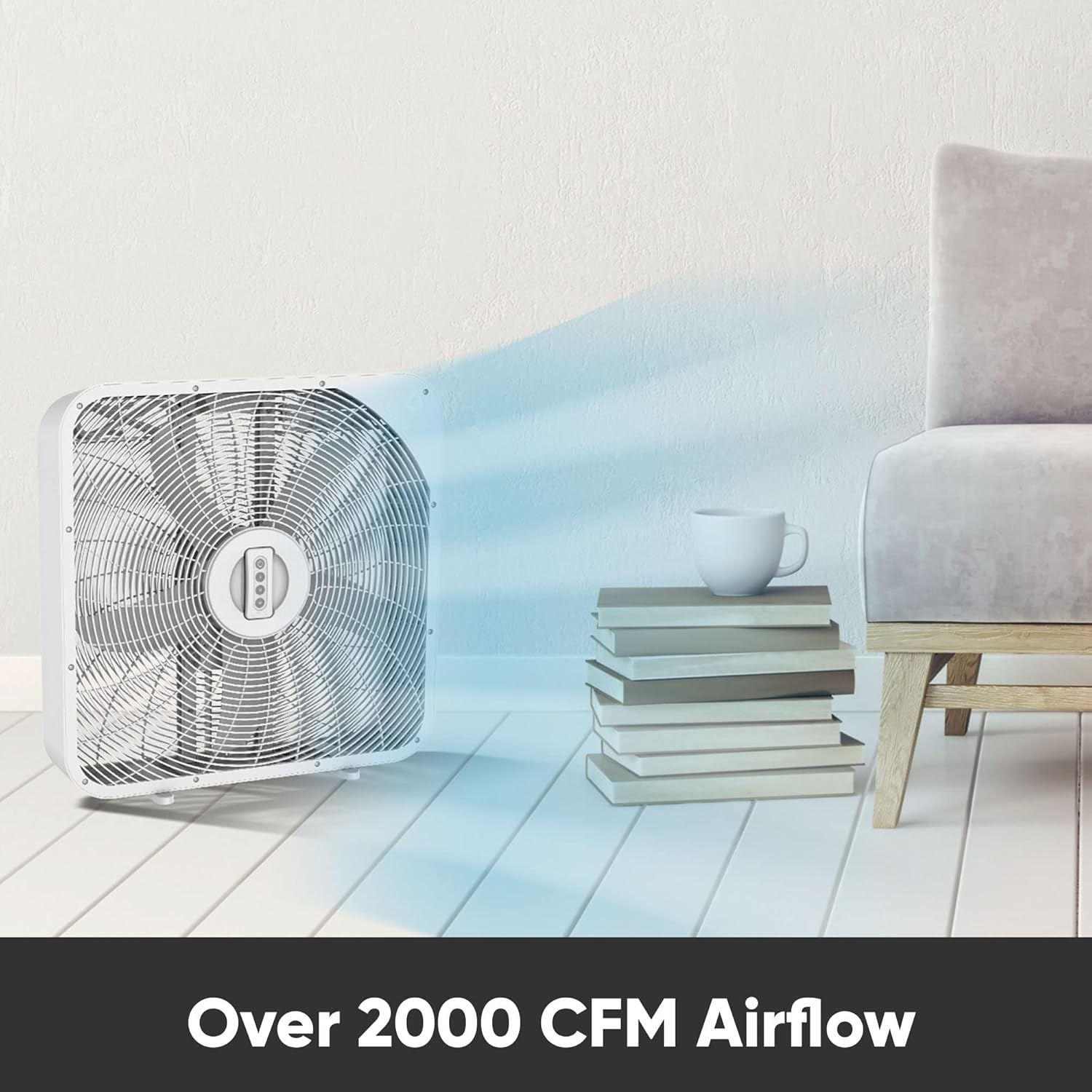 Aspen 20 Inch 3-Speed Box Fan with RF Remote Control, Built-In Handle, and Over 2000 CFM Airflow - High Performance, Light Weight Design, and Cord Storage Designed for Homes, Living Rooms, and more - Image 3