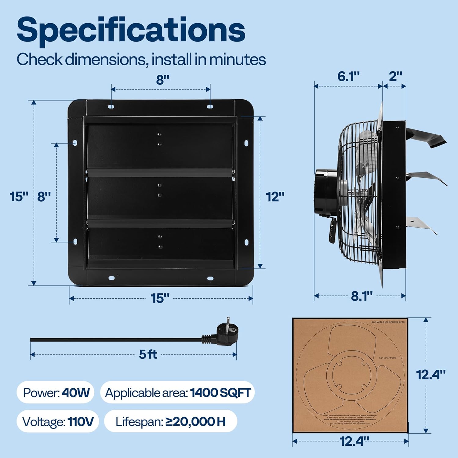VIVOHOME 1300 CFM Attic Fan with Thermostat - Smart Temperature & Humidity Control, EC Motor Variable Speed, Wall Mount Exhaust for Garage, Workshop, Greenhouse, Remote Included - Image 7