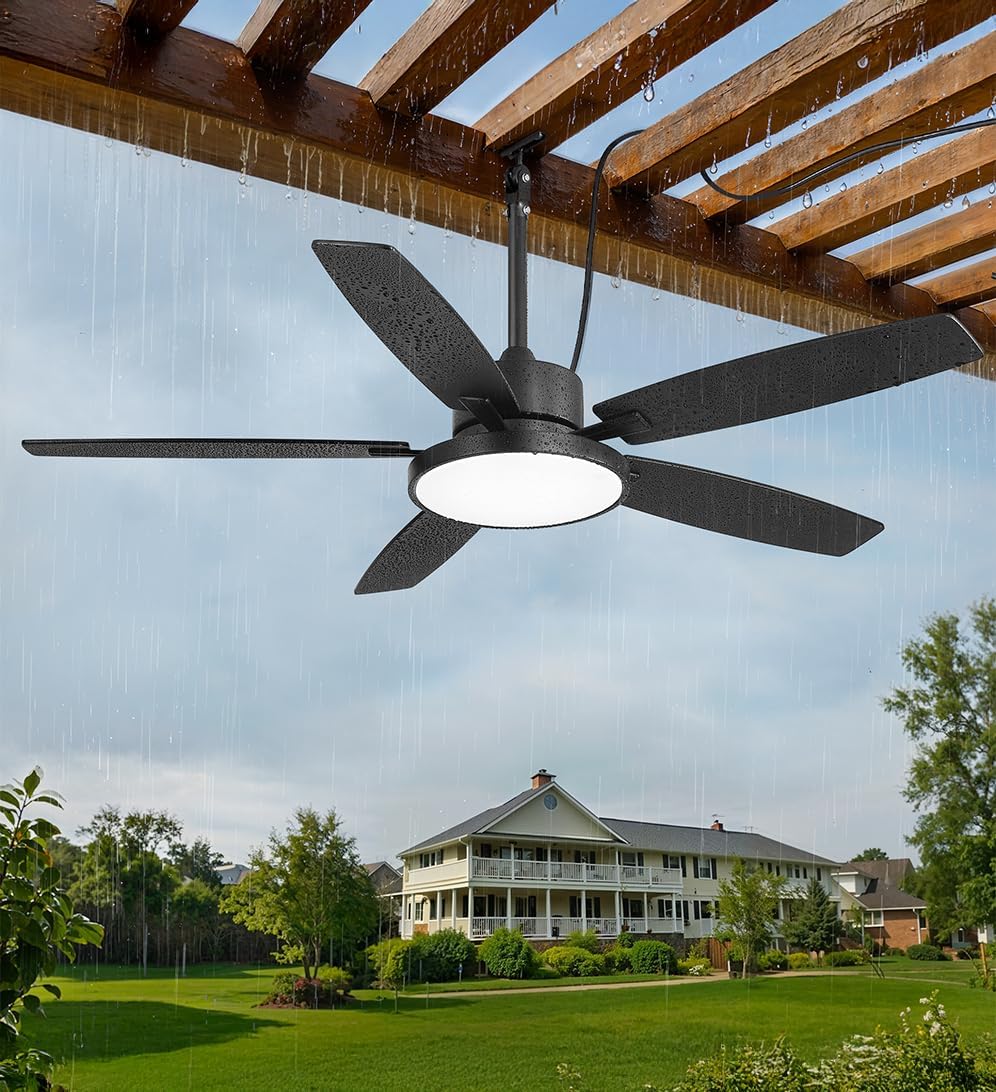 Fanbulous 52'' Outdoor Ceiling Fans with Light and Remote,IP65 Wet Rated Waterproof Ceiling Fan with 6-Speed DC Motor, Farmhouse Gazebo Fan for Porch Patios Pavilion(Black) - Image 9