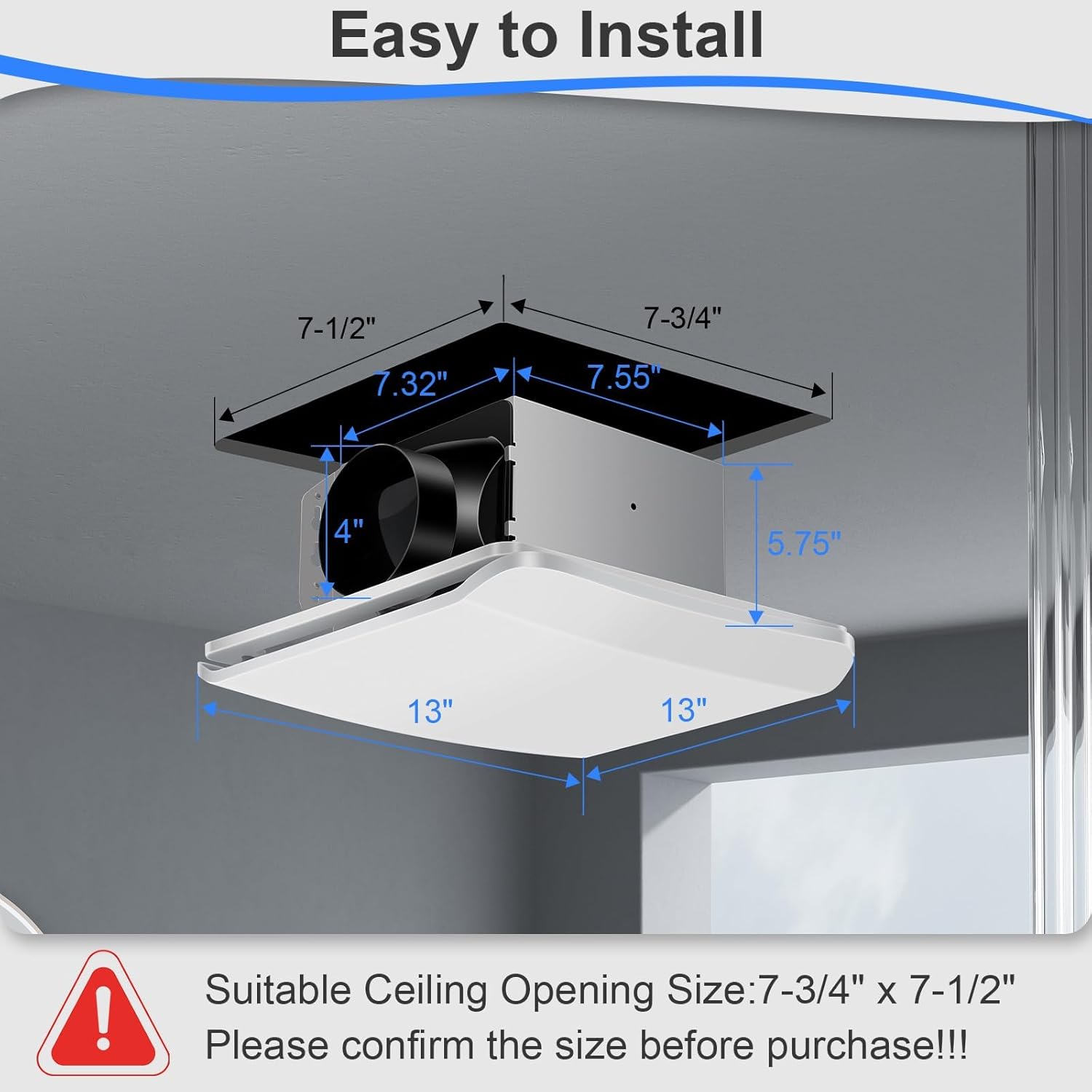 Bathroom Exhaust Fan 110 CFM, Ceiling Mount Bathroom Fan for Home Office Hotel, 1.5 Sones Quiet, Square, white, Diameter 4 inch Exhaust Hole - Image 2