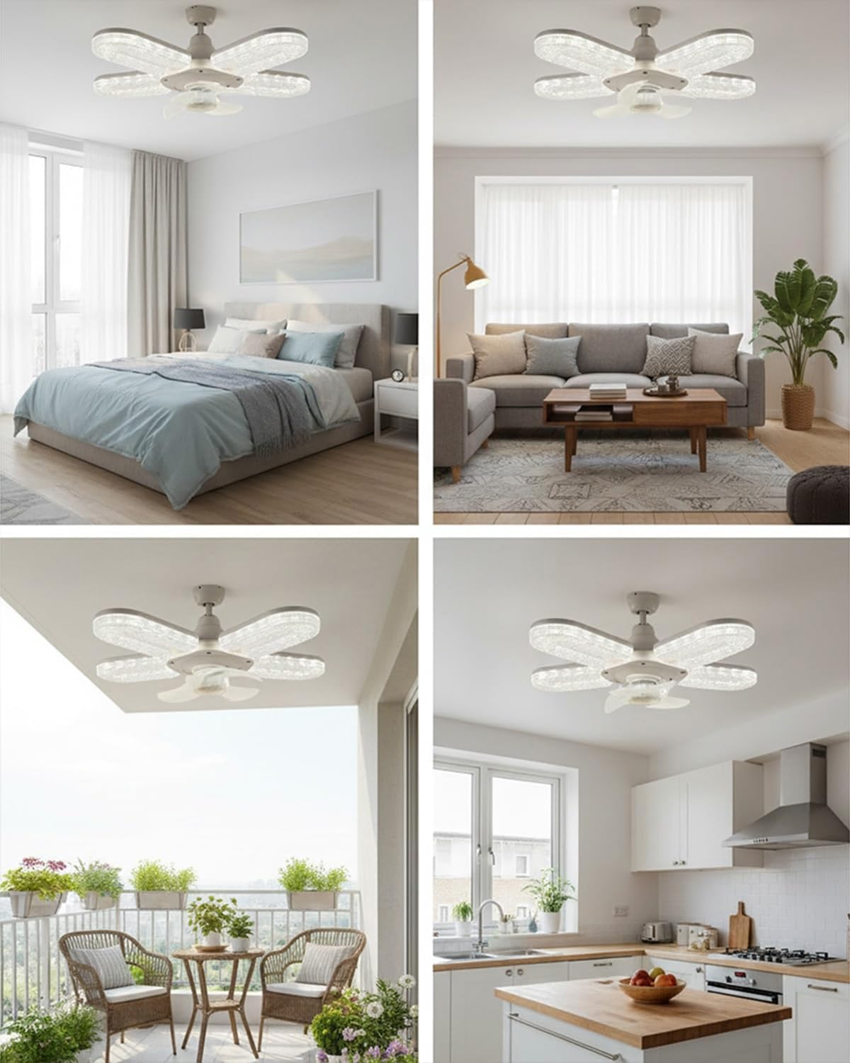 Crystal-Effect LED 5-Blade LED Fan Light, 12" Crystal Fan Light with Dimmable LED, Decorative Chandelier Small Ceiling Fan with Remote Control & Timer, Keeping You Cool and Sparkling - Image 7