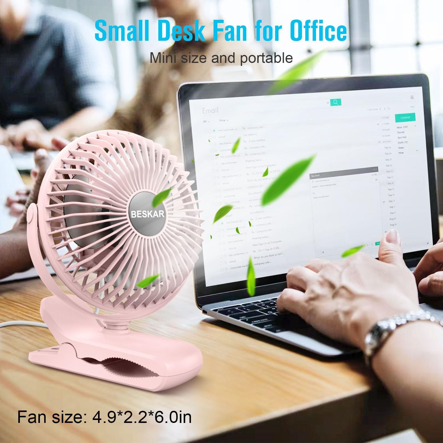 BESKAR USB Powered Clip on Fan, Portable Small Fan with Cord, 3 Speeds Strong Airflow, Personal Fan with Sturdy Clamp, Quiet Desk Fan & Clip Fan - Image 3