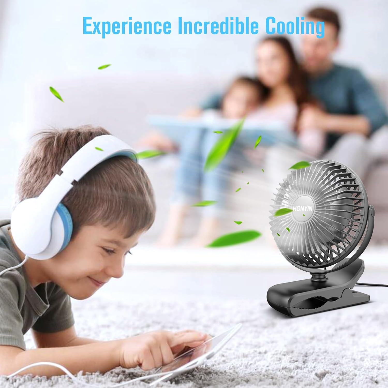 HONYIN Clip on Fan, 720° Rotation Small Desk & Clip Fan, Personal Cooling Fan with Sturdy Clamp, 3 Speeds, Quiet Little Fan by USB Plug In, for Bedroom Office Desktop Treadmill - Image 6