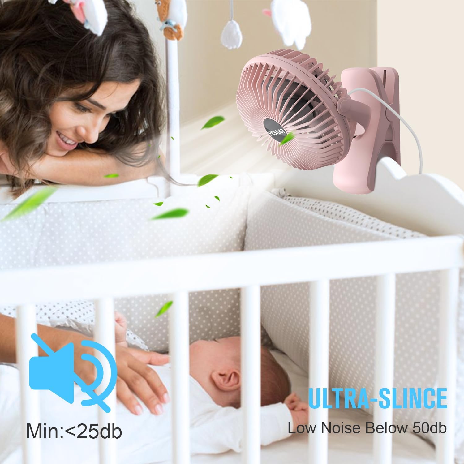 BESKAR USB Powered Clip on Fan, Portable Small Fan with Cord, 3 Speeds Strong Airflow, Personal Fan with Sturdy Clamp, Quiet Desk Fan & Clip Fan - Image 2