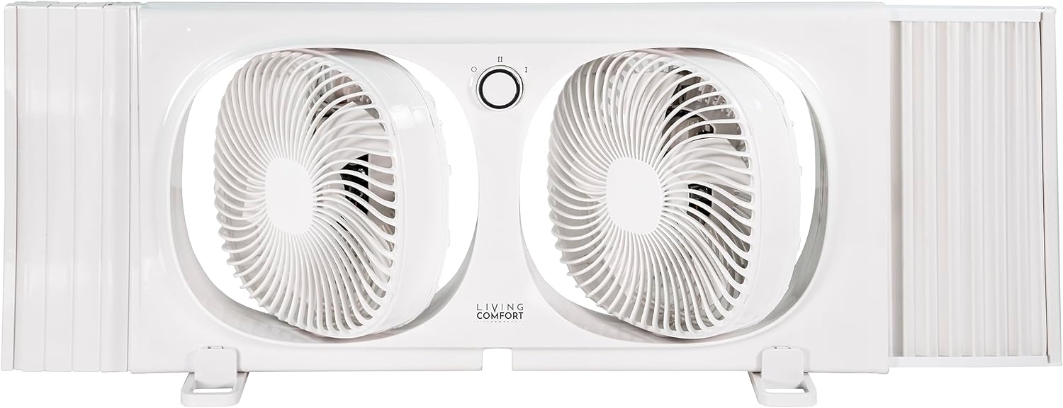 Comfort Zone Living Comfort 9" Dual Window Fan with 180° Rotating Fans, 2-Speeds, Plastic Removable Bug Screen, Individually Rotating Fan Heads, White - Image 2