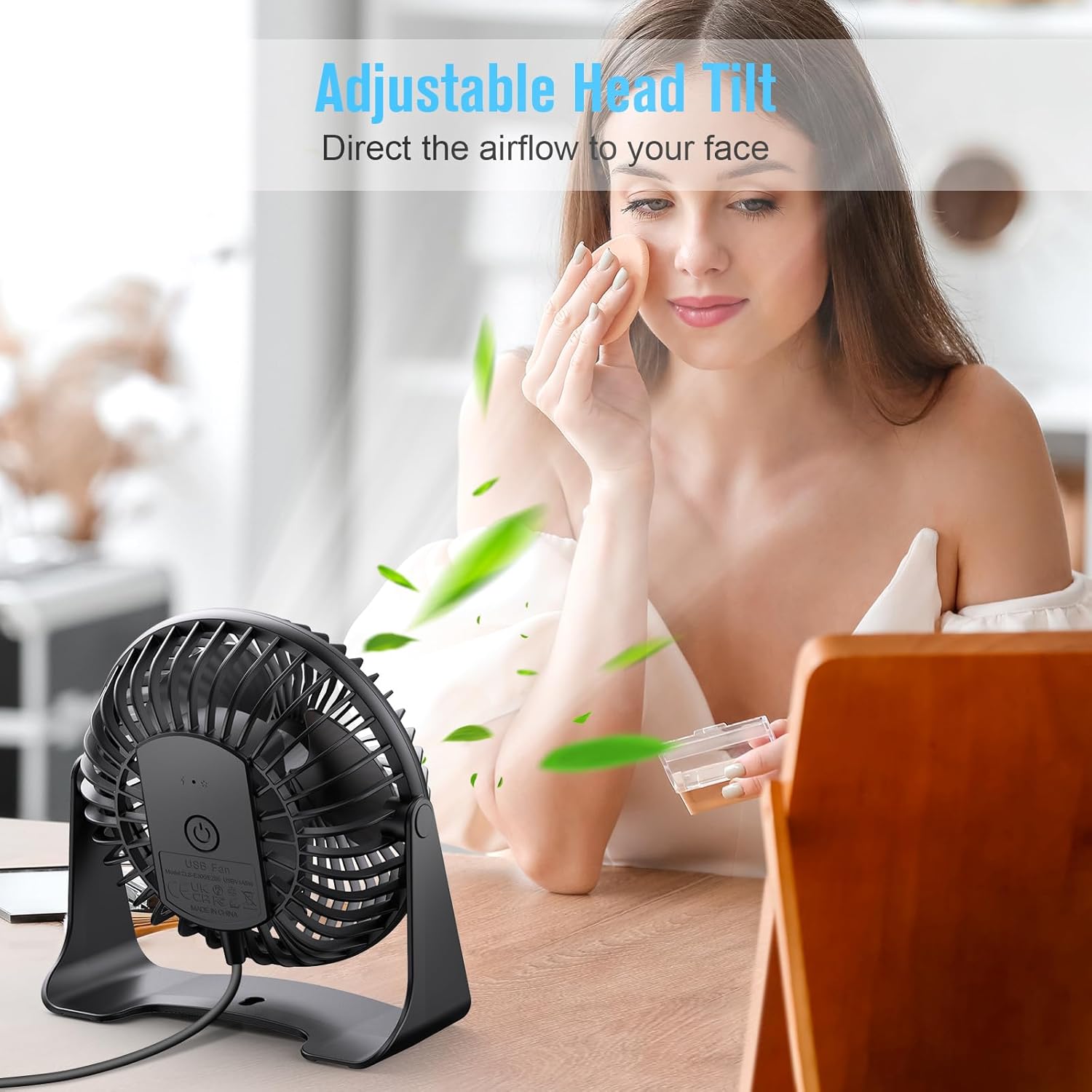 BESKAR USB Small Desk Fan, Portable Fans with 3 Speeds Strong Airflow, Quiet Operation and 360°Rotate, Personal Table Fan for Home,Office, Bedroom - Image 4