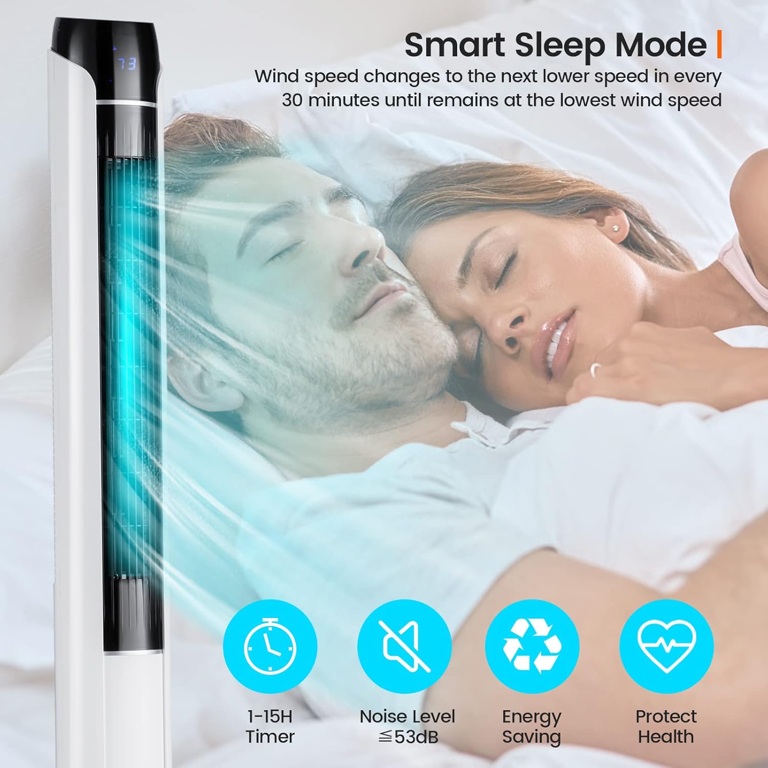 Tangkula 48-Inch Tower Fan with Remote Control, Quiet Bladeless Tower Fan w/ 3 Speeds, 3 Modes, 1-15H Timer & LED Display, 80° Oscillating Floor Standing Fan, Portable Circulating Fan for Home Office - Image 3