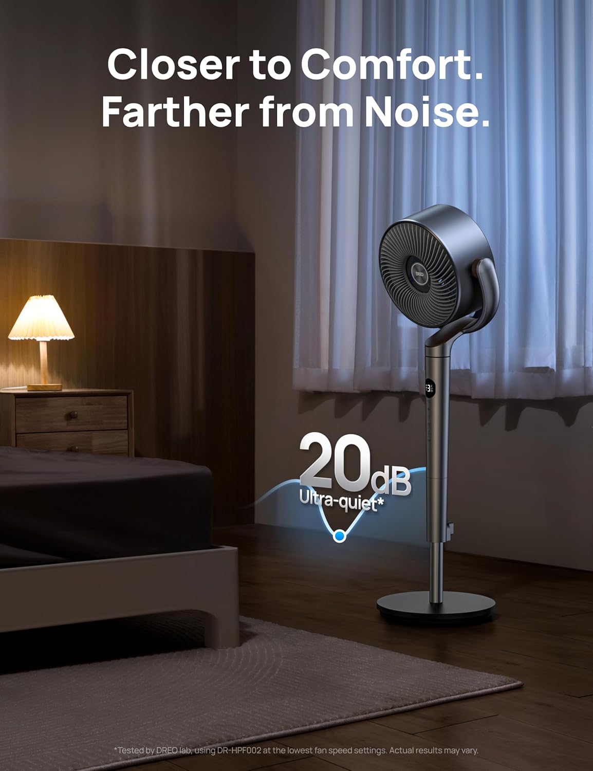 DREO 23dB Silent Standing Fan, 120°+120°Omni-directional Oscillating Fan For Bedroom, 80 ft Circulator With Remote, DC Motor Quiet Pedestal Fans, Adjustable Height, 8 Speeds, 3 Modes, 8H Timer - Image 7