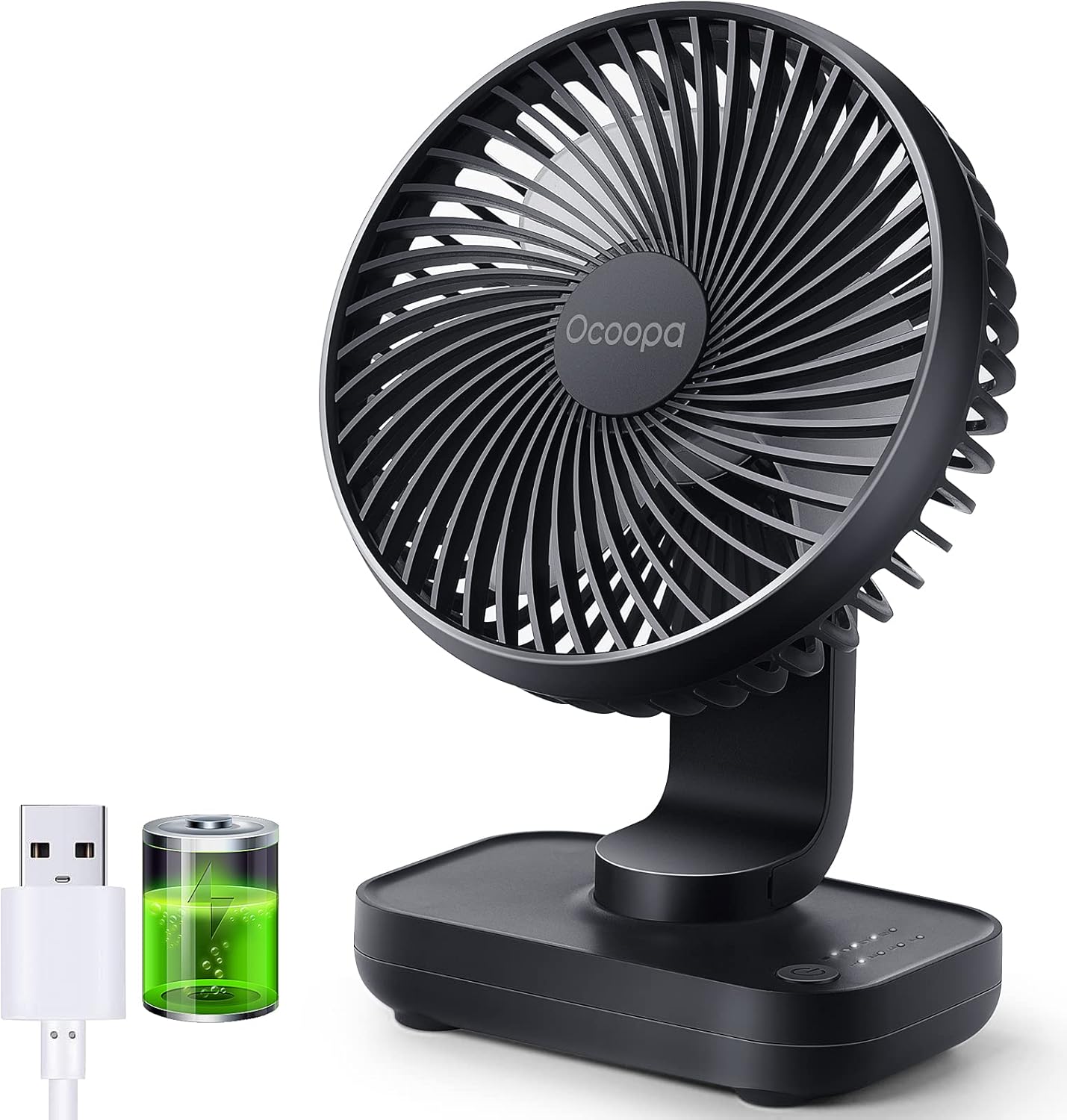 OCOOPA Small Desk Fan, 4000mAh Rechargeable USB Fan Battery Operated, 4 Speeds, 5'' Portable Table Fan with Strong Airflow Quiet, Detachable Grille, Mini Desktop Fan(Blue)