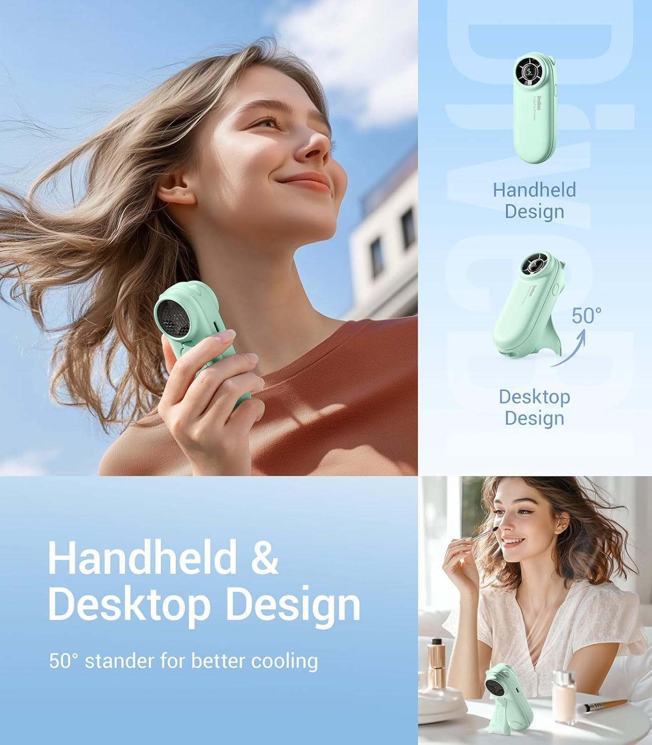 Diveblues TurboBear Mini Turbo Portable Fan, Powerful 8.8m/s Speed, Ultra-Light 86.5g Handheld Fan, 5 Speeds Cooling, Rechargeable Battery Powered, Pocket Sized, Cute Gifts Travel Essentials For Women - Image 5