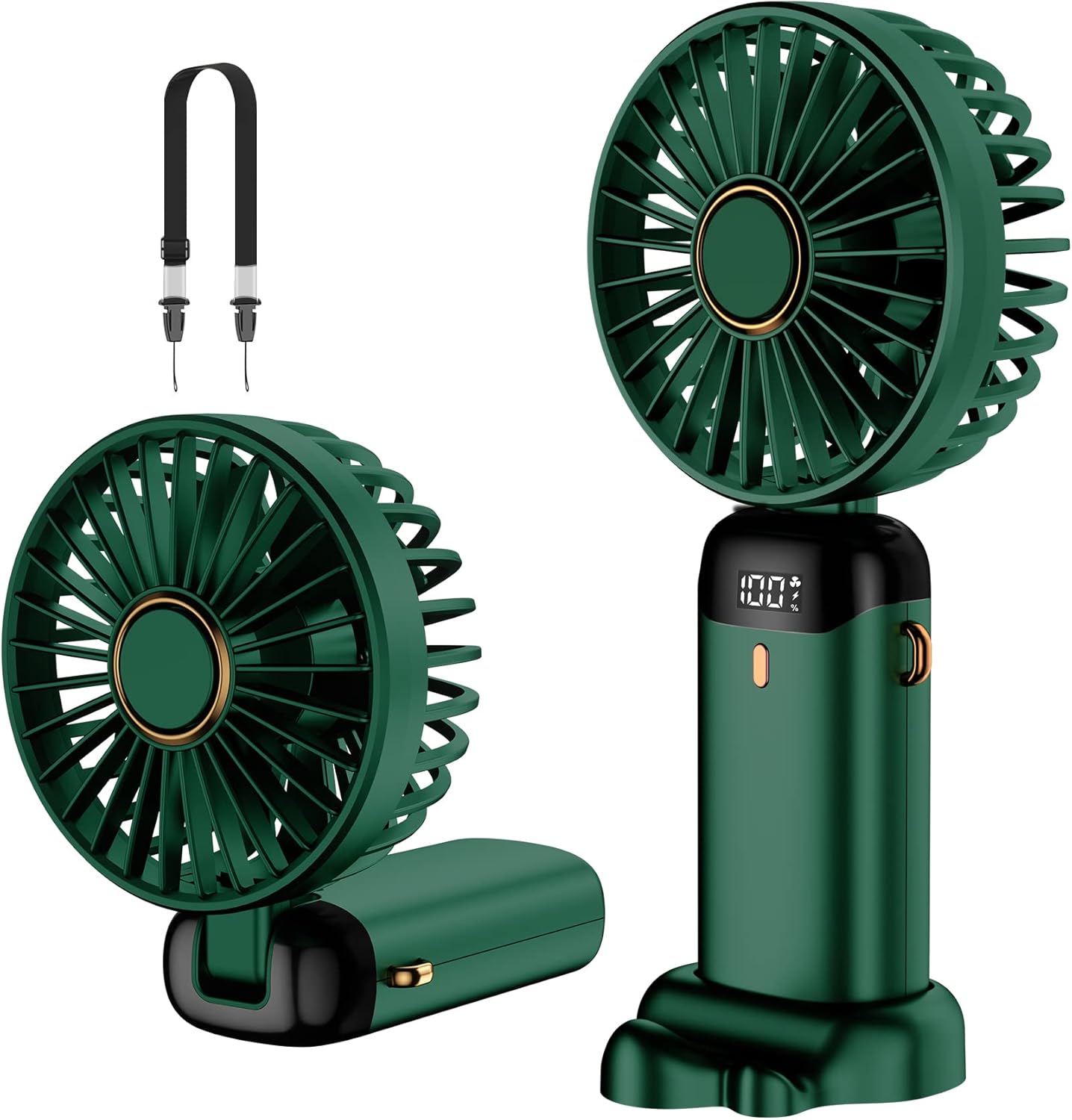 Handheld Fan, Mini Portable Fan USB Rechargeable, Small Pocket Fan 5 Speeds with Lanyard and Base, Built-in 4200mAh Battery USB Desk Fan Foldable for Office, Outdoor, Home, School (Green)