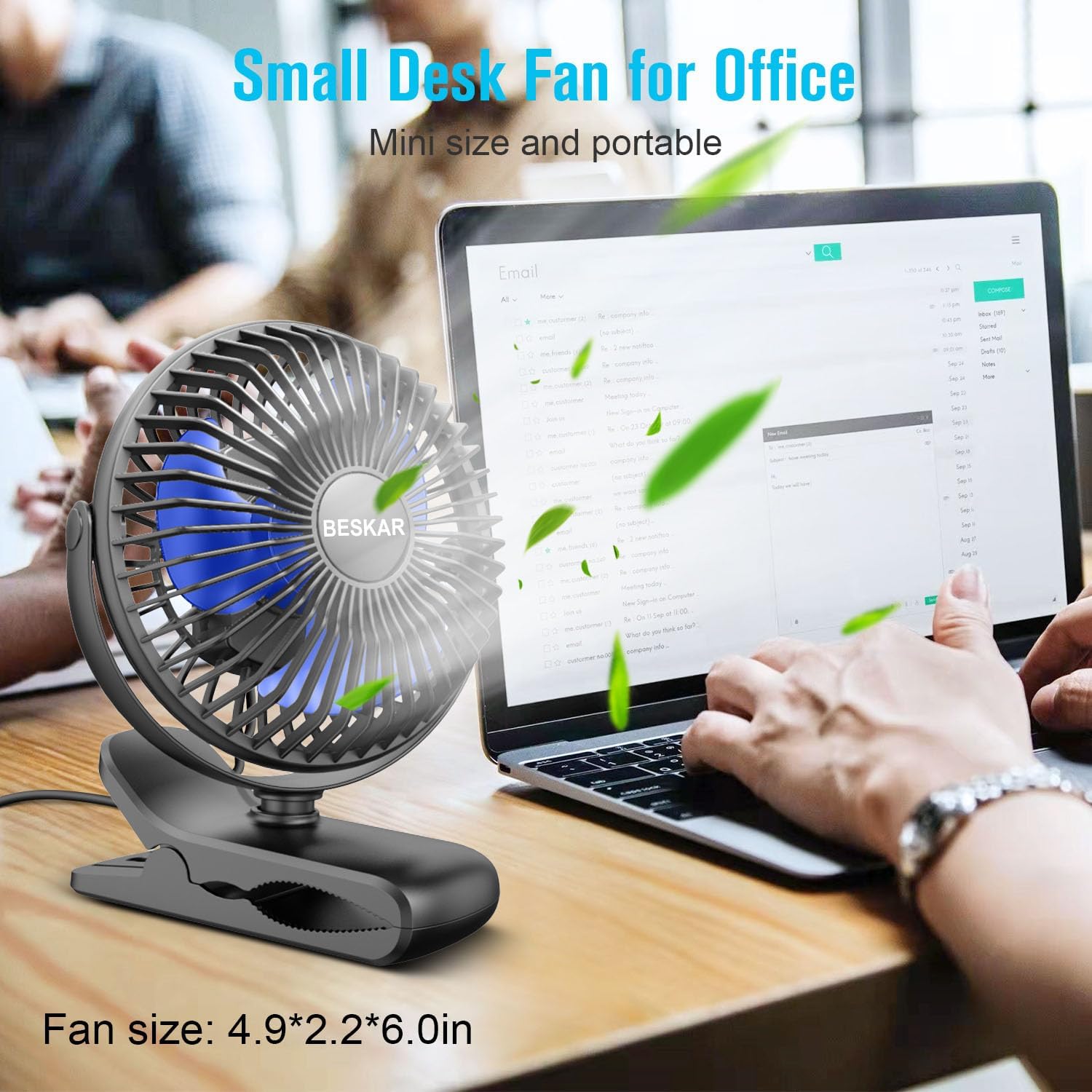 BESKAR USB Powered Clip on Fan, Portable Small Fan with Cord, 3 Speeds Strong Airflow, Personal Fan with Sturdy Clamp, Quiet Desk Fan & Clip Fan - Image 2