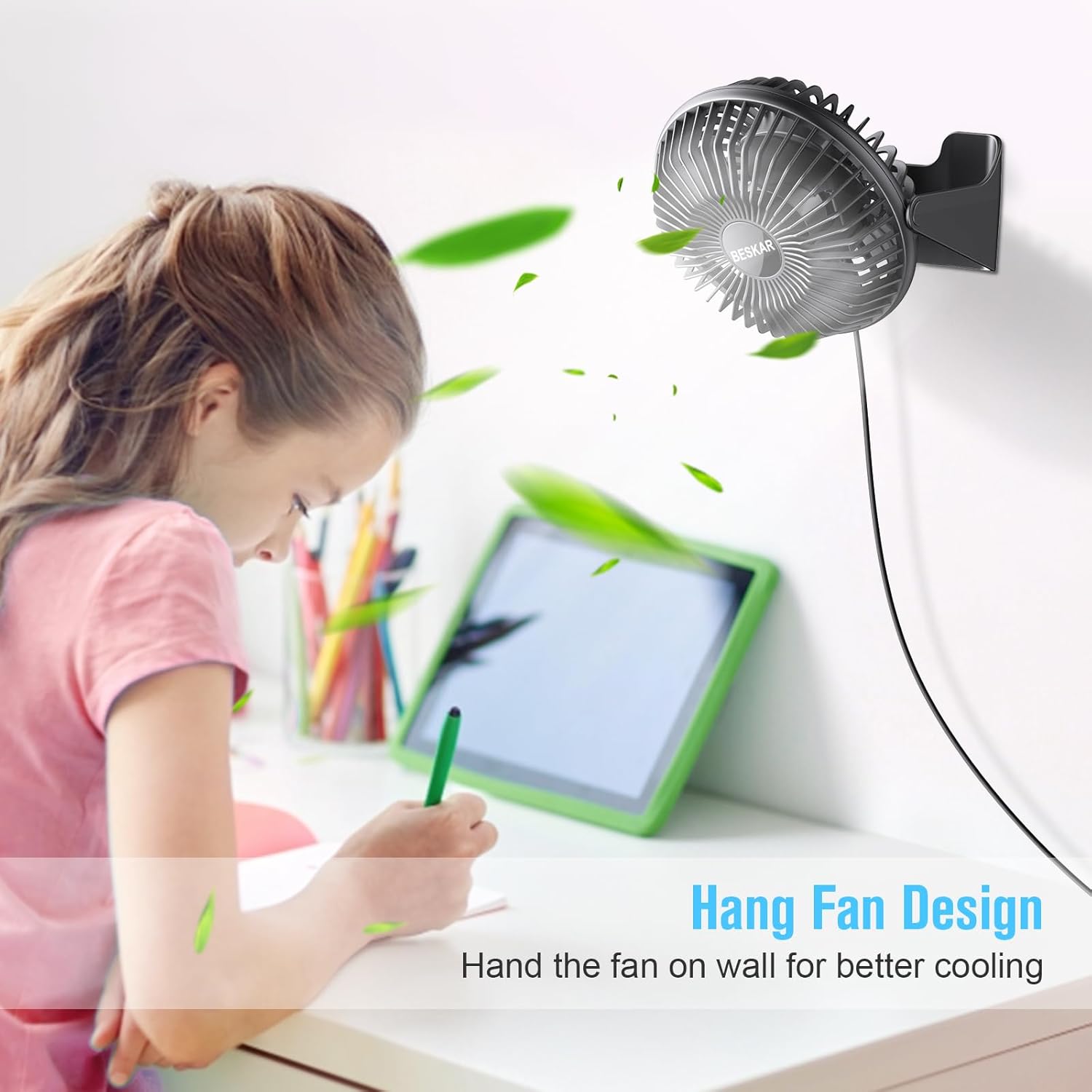 BESKAR USB Small Desk Fan, Portable Fans with 3 Speeds Strong Airflow, Quiet Operation and 360°Rotate, Personal Table Fan for Home,Office, Bedroom - Image 6