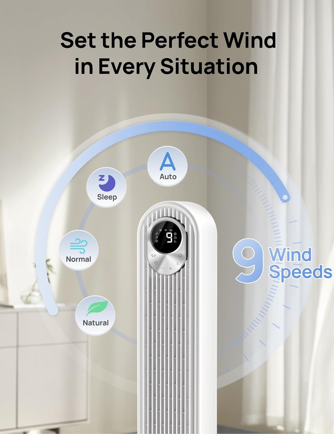 DREO Tower Fan 42 Inch, Cruiser Pro T1 Quiet Oscillating Bladeless Fan with Remote, 6 Speeds, 4 Modes, LED Display, 12H Timer, White Floor Standing Fan Powerful for Indoor Home Bedroom Office Room - Image 5