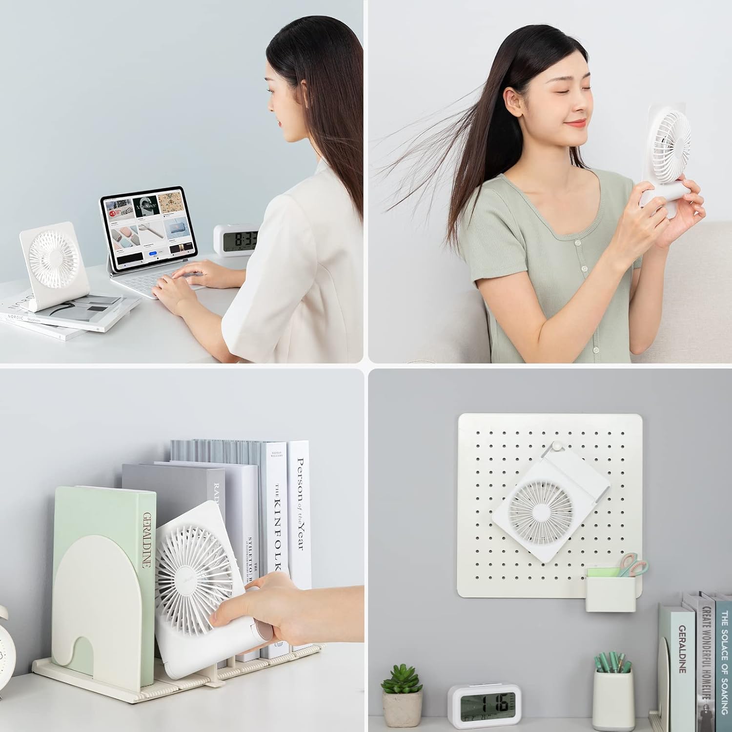 JISULIFE Small Desk Fan, Portable USB Rechargeable Fan, 160° Tilt Folding Personal Mini Fan with 4500mAh Battery, Strong Wind, Ultra Quiet, 4 Speed Modes for Office, Home, Camping - White - Image 7