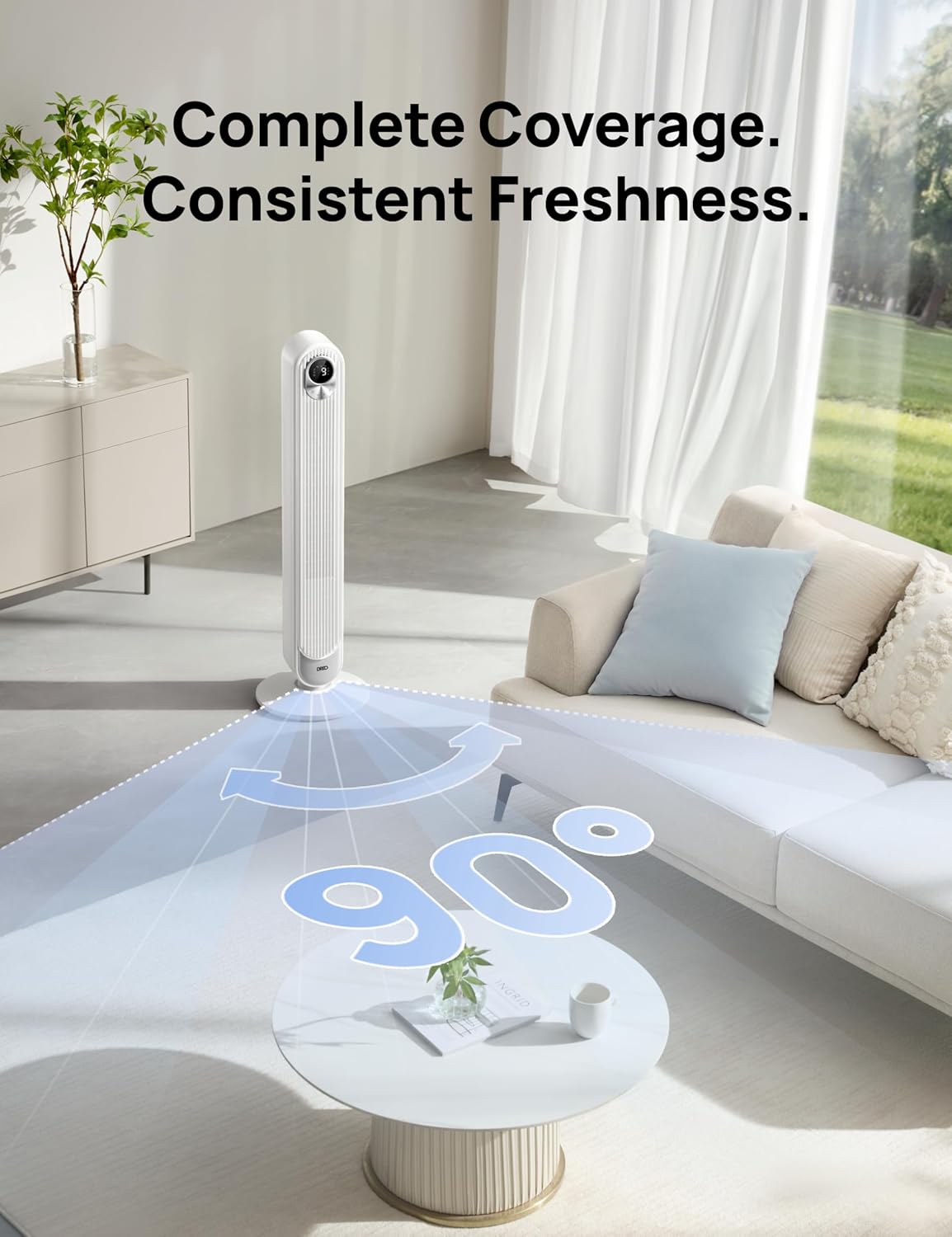 DREO Tower Fan 42 Inch, Cruiser Pro T1 Quiet Oscillating Bladeless Fan with Remote, 6 Speeds, 4 Modes, LED Display, 12H Timer, White Floor Standing Fan Powerful for Indoor Home Bedroom Office Room - Image 6