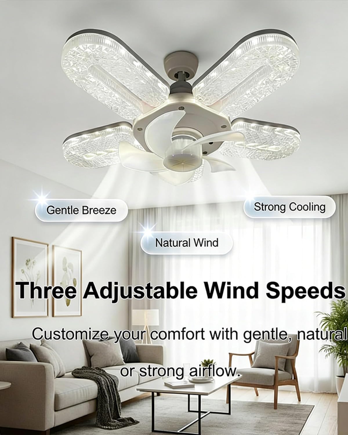 Crystal-Effect LED 5-Blade LED Fan Light, 12" Crystal Fan Light with Dimmable LED, Decorative Chandelier Small Ceiling Fan with Remote Control & Timer, Keeping You Cool and Sparkling - Image 2