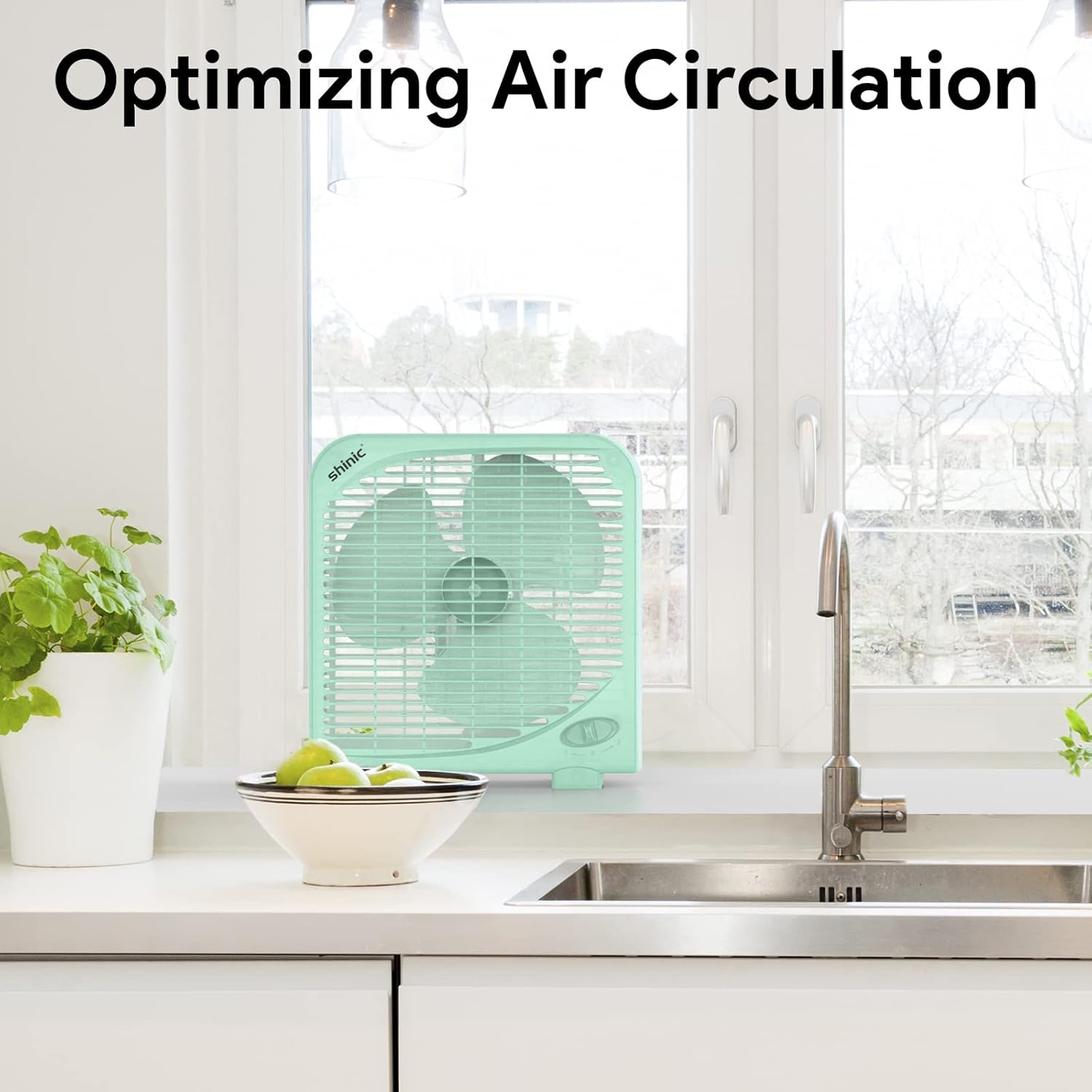 shinic 10" Tabletop Box Fan for Bedroom, 2 Speeds, Quiet Table Fan with Strong Airflow, Energy Efficient Small Box Fan, Portable Kitchen Exhaust Fan for Bedroom Bathroom Office Dorm Workshop, Green - Image 8