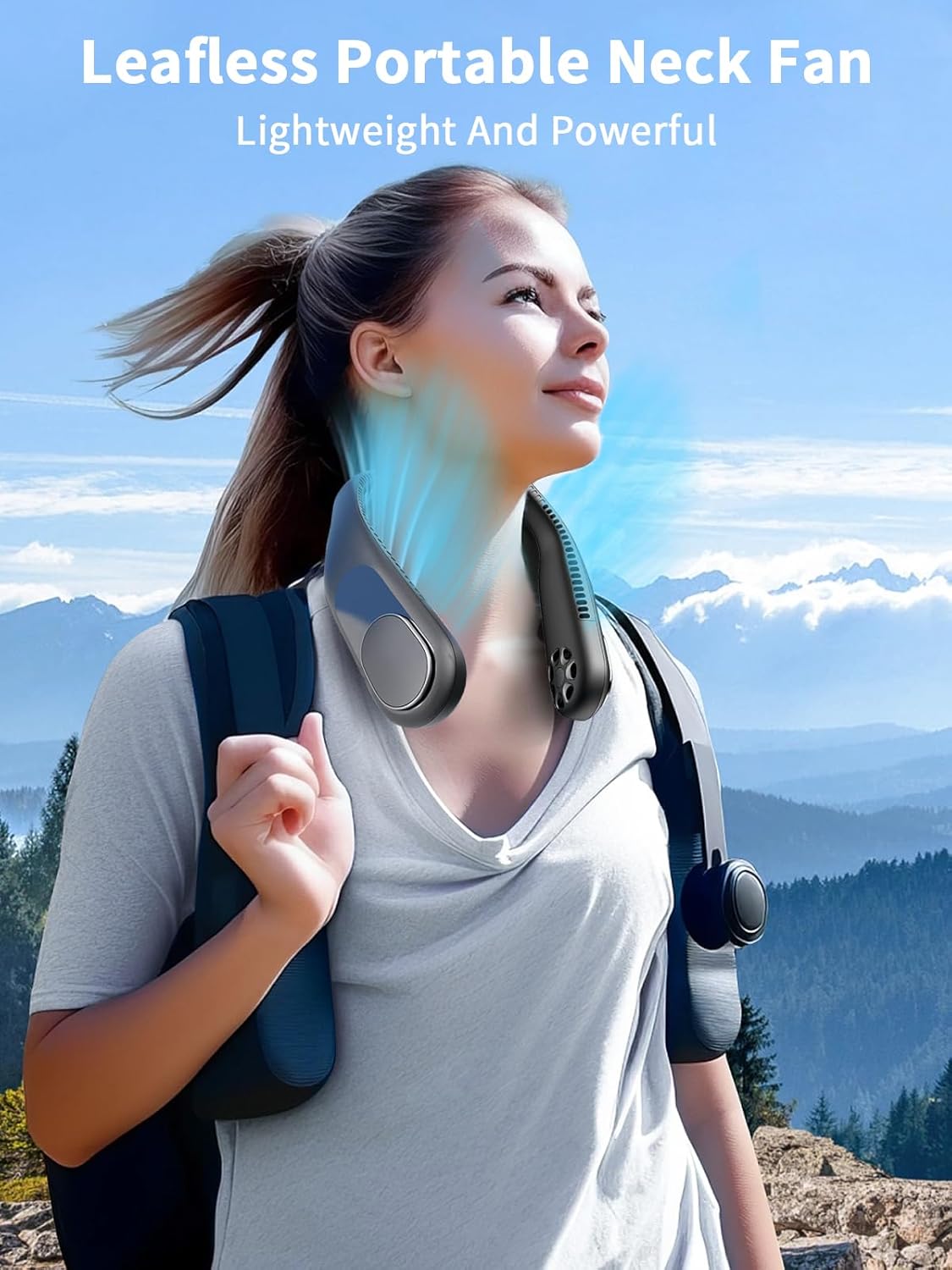Personal Neck Fan, 6000mAh Neck Fans Portable Rechargable Battery Operated Wearable Bladeless Neck Fan-3 Speeds (Black) - Image 2