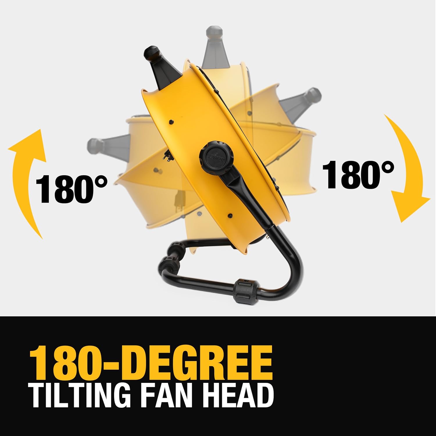 DEWALT DXF1840 Floor Fan, Industrial Fans, 18 Inch High Velocity Fan with 3-Speed Heavy Duty Air Circulator and 180 Adjustable Tilt, Large Electric Metal Rotating Garage Fan, Drum fan for Work, Yellow - Image 4