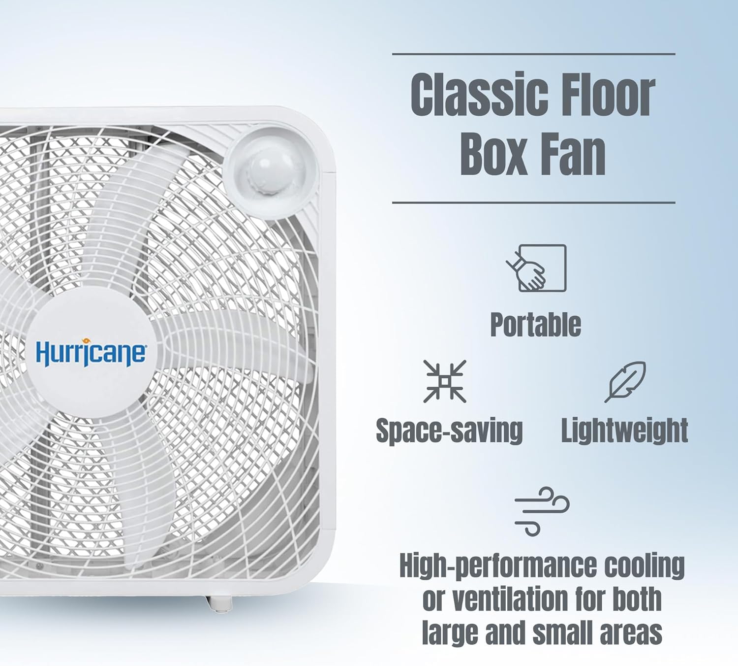 Hurricane Classic Floor Mount Box Fan w/ 3 Quiet Speeds, White, 20" - Corded Portable Electric Air Cooling Unit w/Powerful 2400 CFM Airflow for Home, Garage, Office, Bedroom & Basement - Image 3