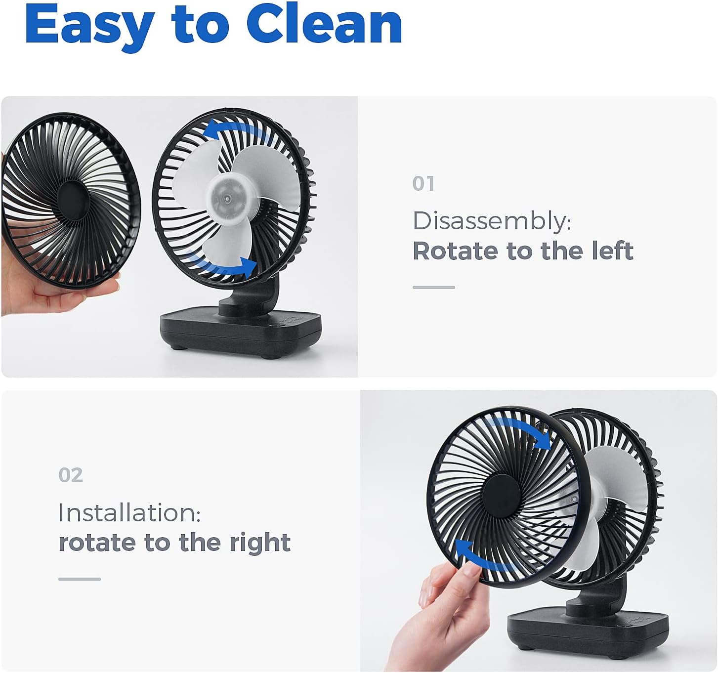 OCOOPA Small Desk Fan, 4000mAh Rechargeable USB Fan Battery Operated, 4 Speeds, 5'' Portable Table Fan with Strong Airflow Quiet, Detachable Grille, Mini Desktop Fan(Blue) - Image 4