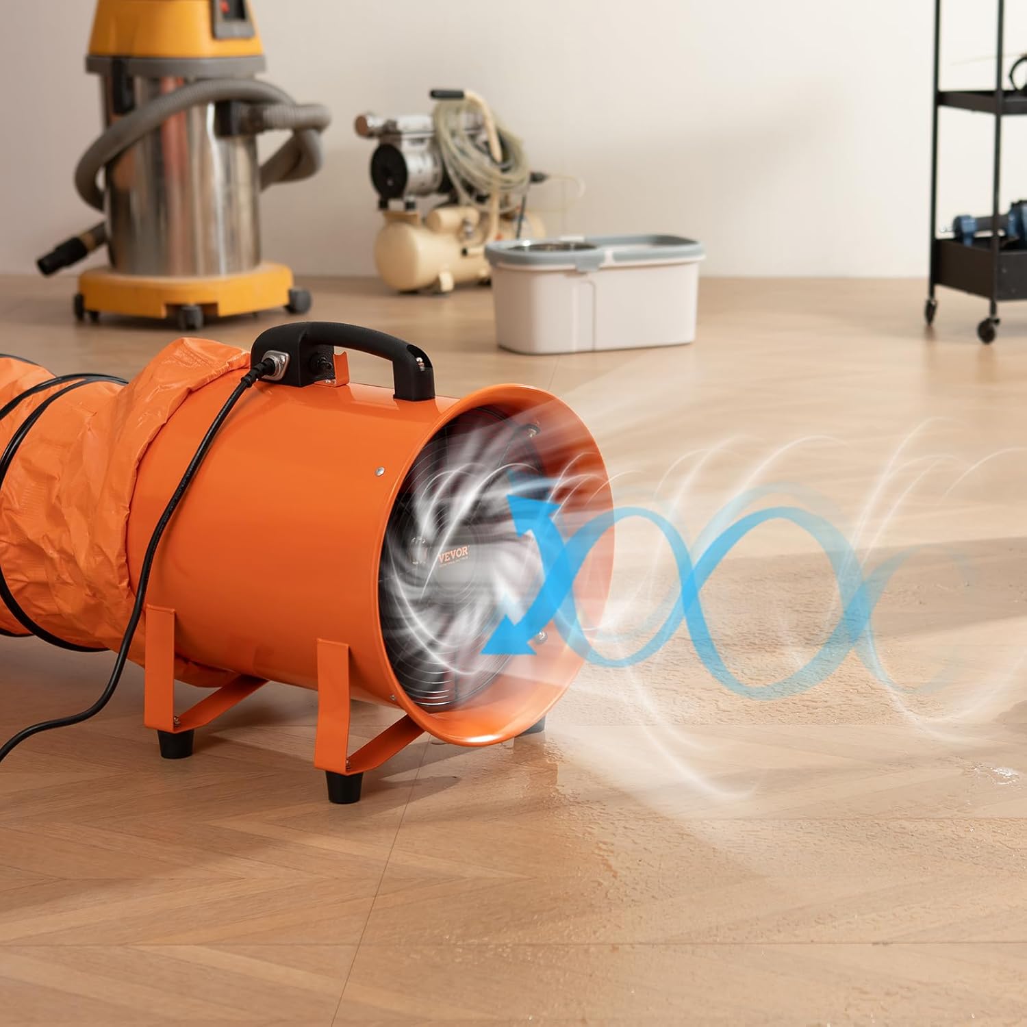 VEVOR Portable Ventilator, 12 inch Heavy Duty Cylinder Fan with 16.4ft Duct Hose, 585W Strong Shop Exhaust Blower 3198CFM, Industrial Utility Blower for Home/Workplace - Image 8