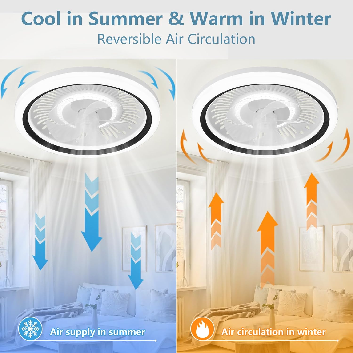 Ceiling Fan with Lights and Remote,20'' Low Profile Ceiling Fans with Lights, Fandelier Ceiling Fan Light,DC Quiet Motor,3000K-6500K Dimmable,Modern Flush Mount Ceiling Fan for Bedroom,Black - Image 5