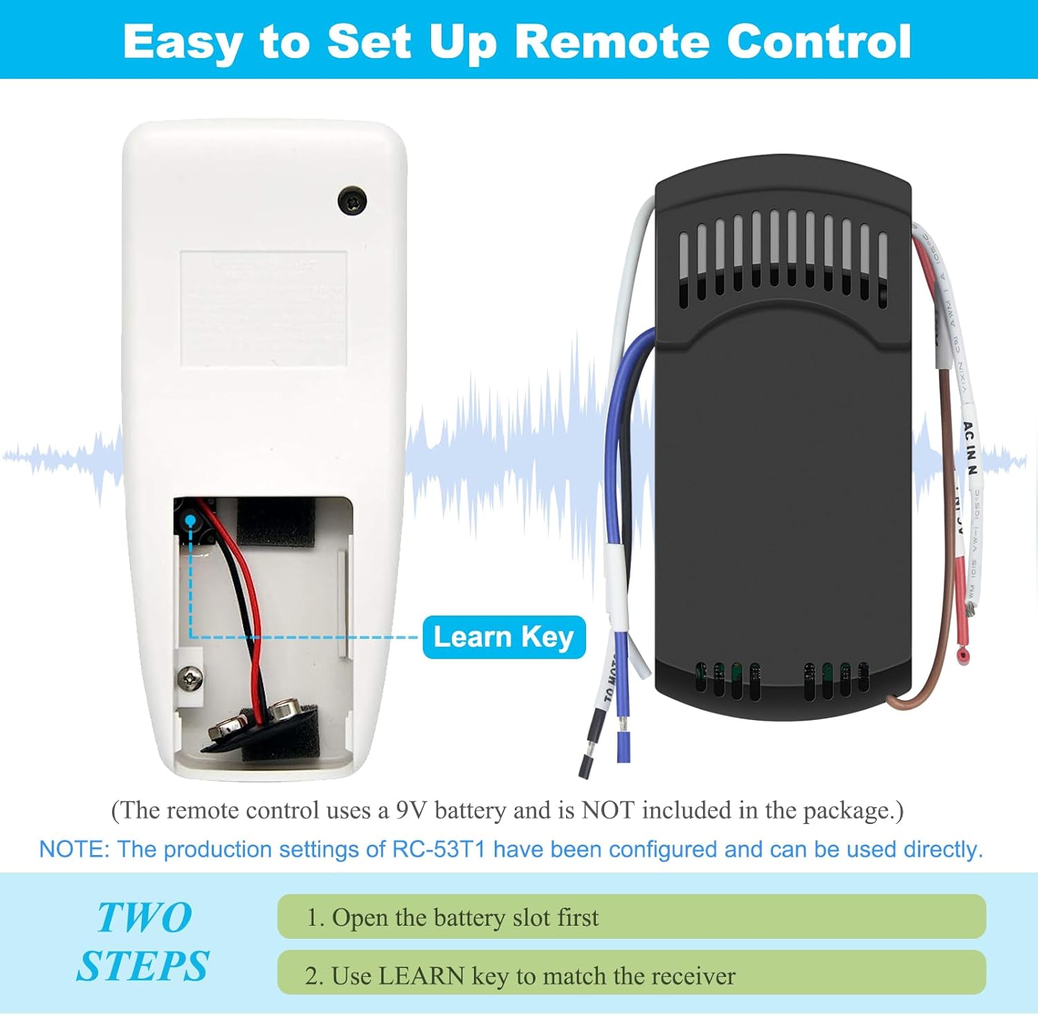 Universal Ceiling Fan Remote Control Kit, Replacement for Hunter, Hampton Bay, Litex, 3-Speeds, with Receiver FAN37R, Replace FAN-53T 2AAZPFAN-53T FAN-11T KUJCE9103 UC7030T - Image 4