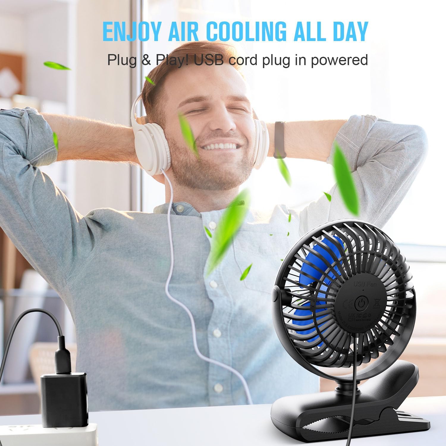 BESKAR USB Powered Clip on Fan, Portable Small Fan with Cord, 3 Speeds Strong Airflow, Personal Fan with Sturdy Clamp, Quiet Desk Fan & Clip Fan - Image 7