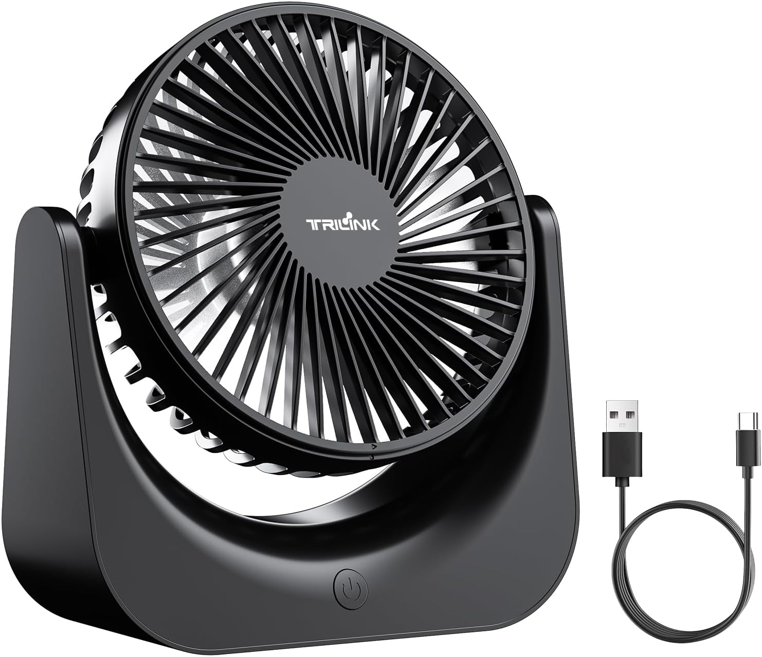 TRILINK Small USB Desk Fan – 5-Speed Mini Table Fan with Adjustable Tilt, Ultra Quiet, USB Powered, Portable Cooling Fan for Home, Desktop, Bedroom, Bed, Office, Travel, and Camping (Black)