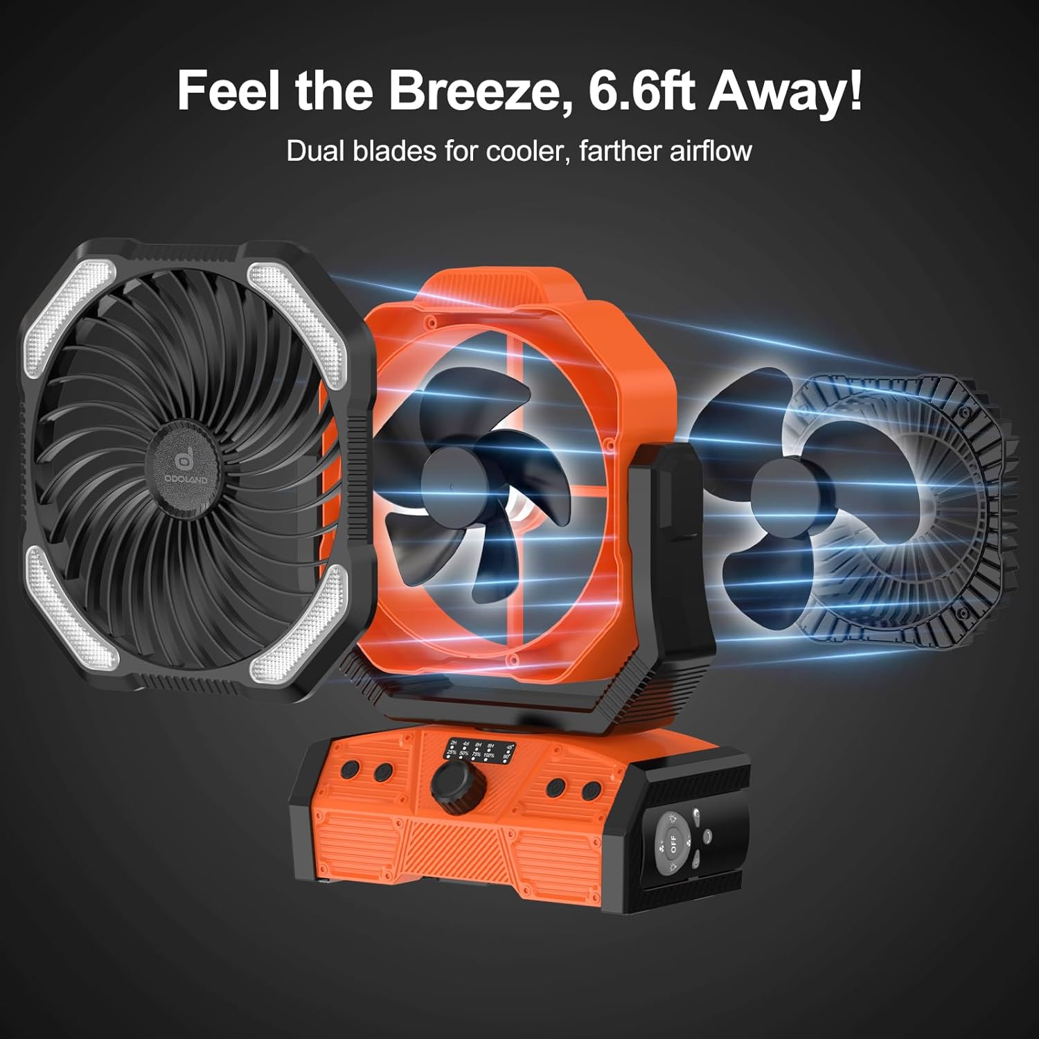Odoland 40000mAh Camping Fan with LED Light, Auto-Oscillating Desk Fan with Remote & Hook, Rechargeable Battery Operated Outdoor Tent Fan with Timer, Power Fan for Camp,Travel,Jobsite and Beach,Orange - Image 4