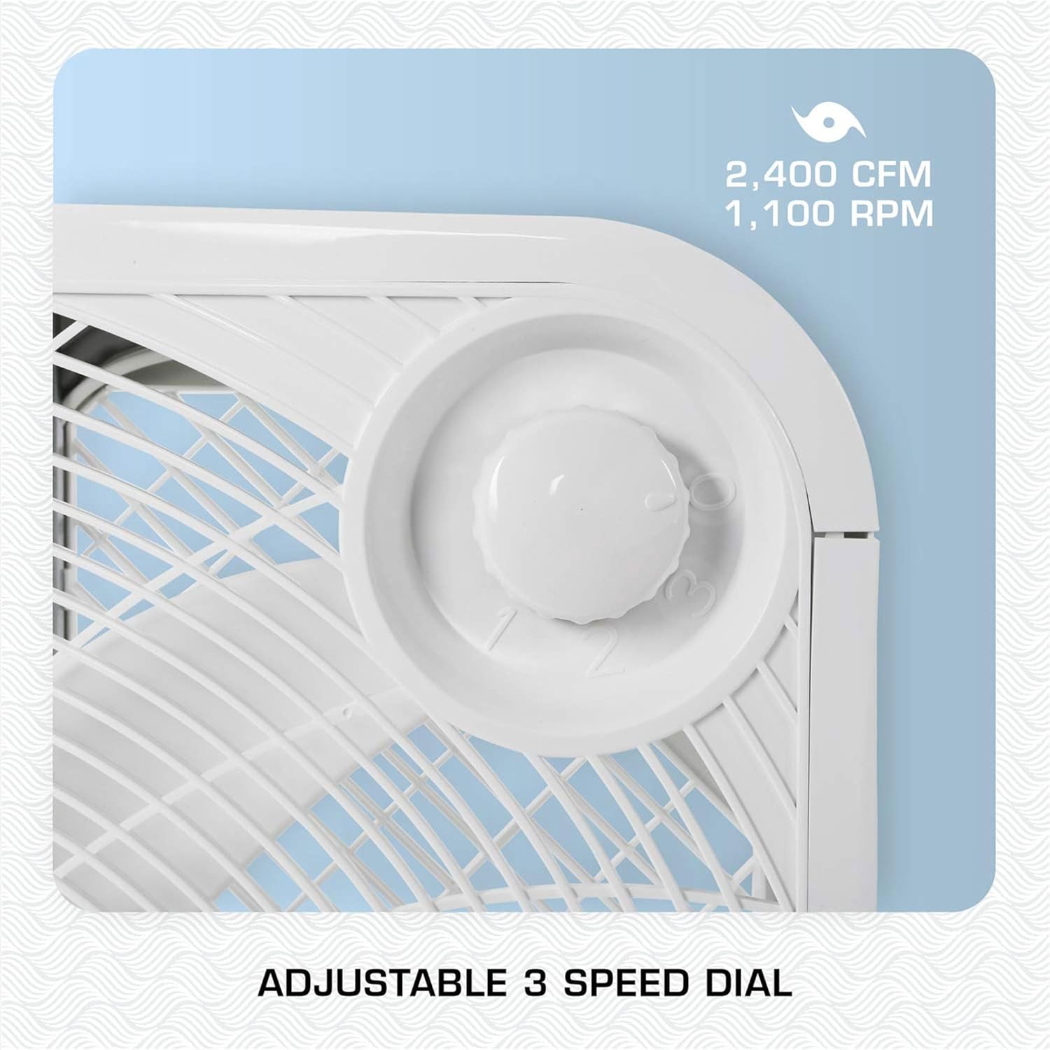 Hurricane 2-Pack Classic Floor Mount Box Fan w/ 3 Quiet Speeds, White, 20" - Corded Portable Electric Air Cooling Unit w/Powerful 2400 CFM Airflow for Home, Garage, Office, Bedroom & Basement - Image 5