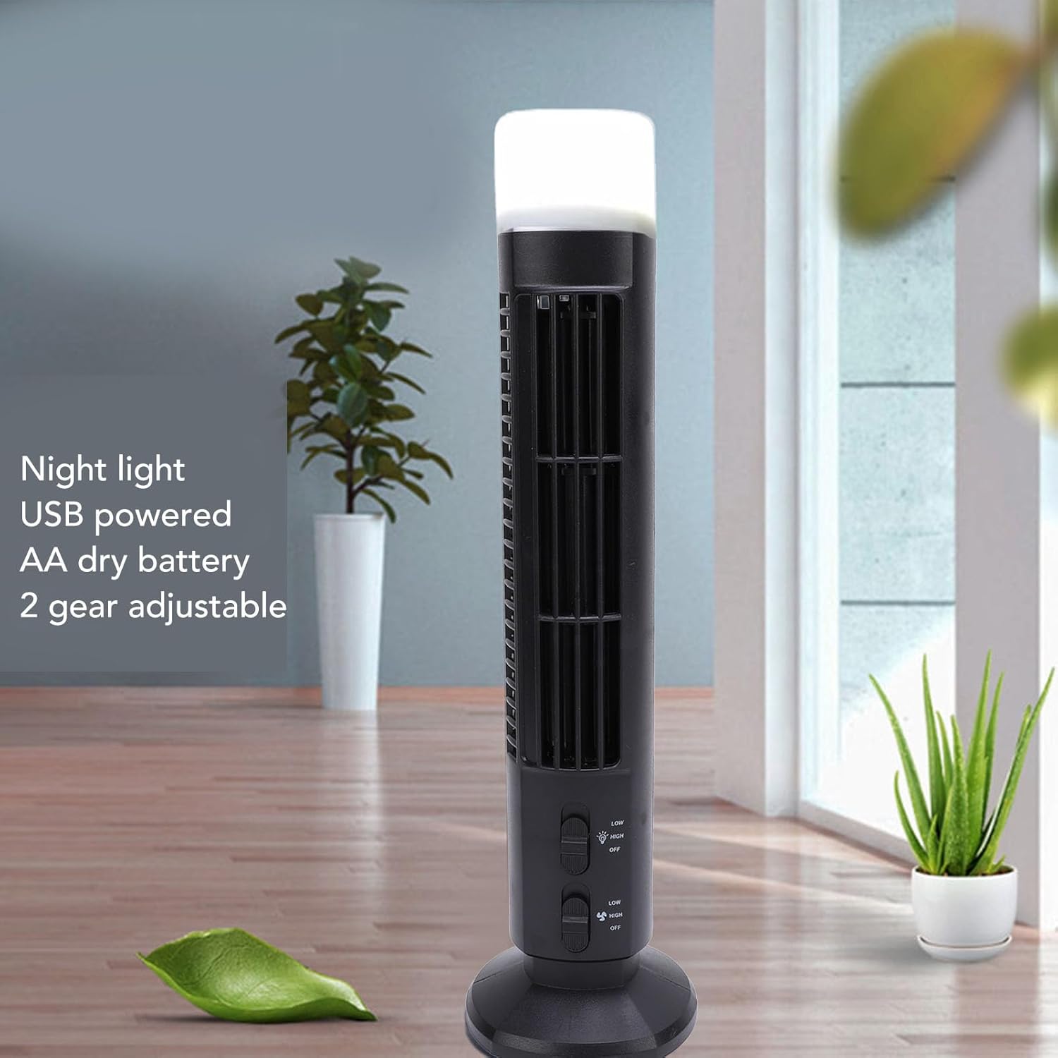 Tower Fan for Bedroom, 90° Oscillating Standing Fan with Adjustable Speed, 34dB Quiet Desktop USB Bladeless Fan with Night Light for Home Bedroom Office - Image 2