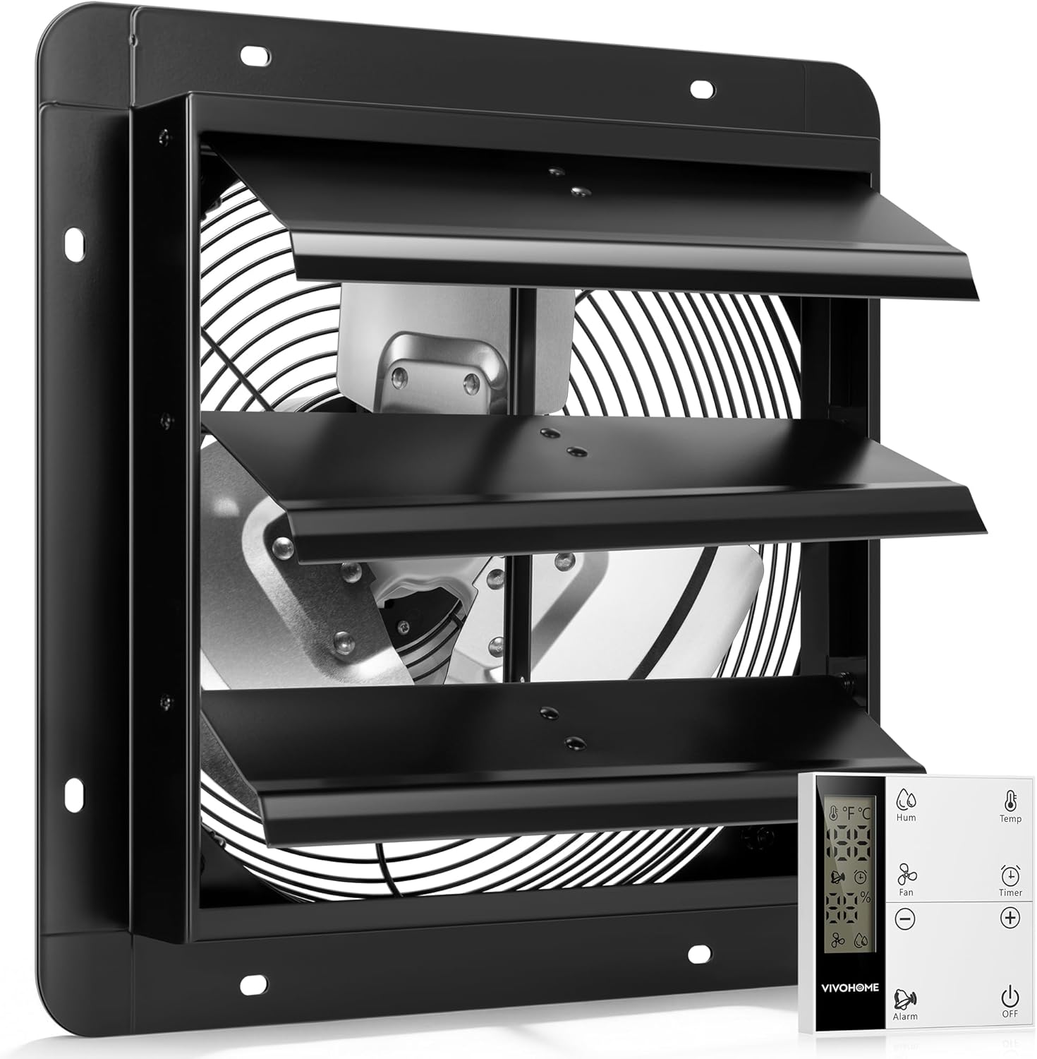 VIVOHOME 1300 CFM Attic Fan with Thermostat - Smart Temperature & Humidity Control, EC Motor Variable Speed, Wall Mount Exhaust for Garage, Workshop, Greenhouse, Remote Included