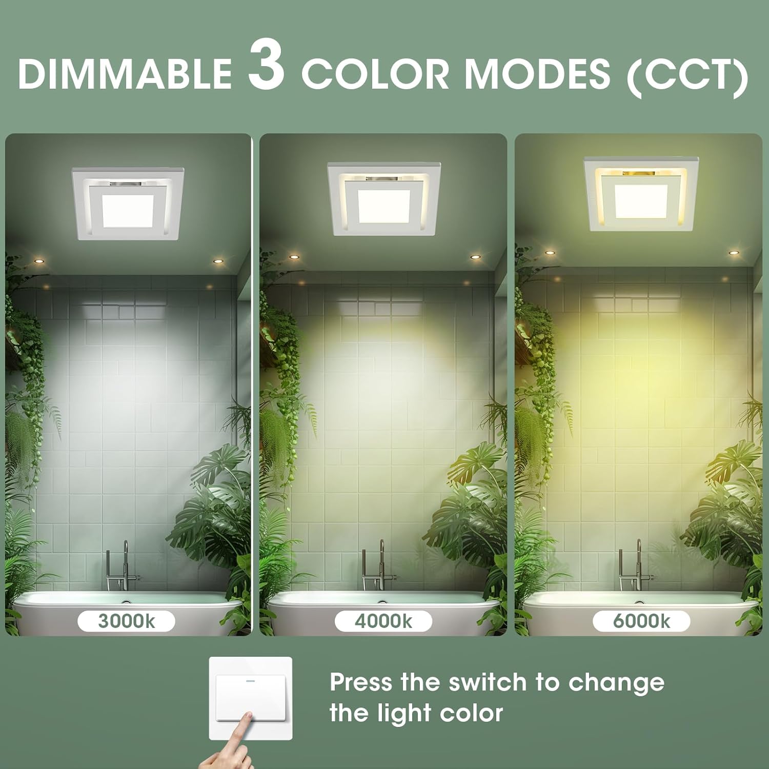 FASDUNT Bathroom Exhaust Fan with Light, 120 CFM 1.0 Sones Bathroom Fan with Light Combo, Dimmable LED 3000K/4000K/5000K Selectable for Home Bath Office Hotel - Image 3