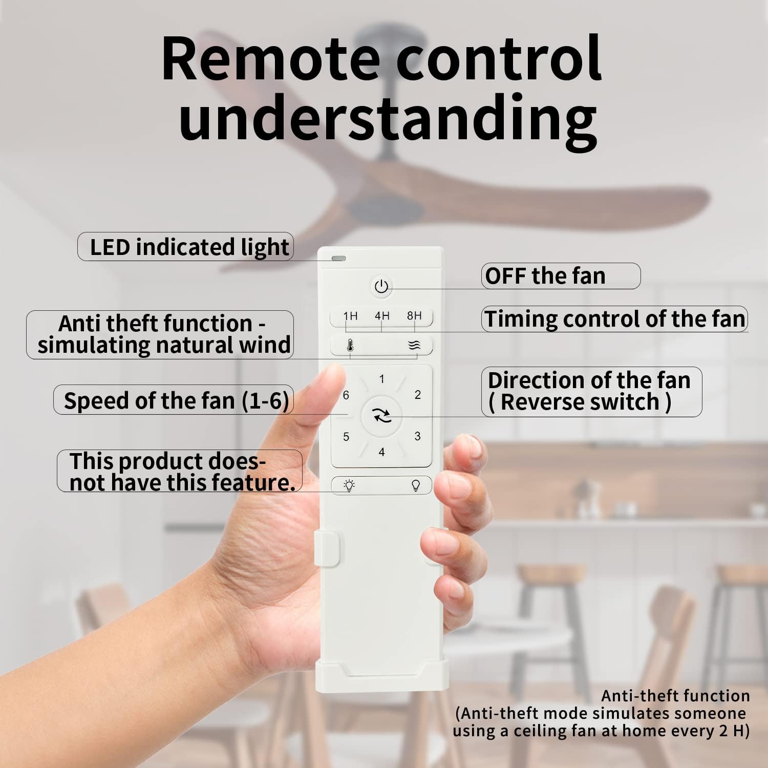 Bigzone 52" Outdoor/Indoor Ceiling Fans Without Lights, Energy Efficient DC Motor, 3 Balsa Wood Blades Ceiling Fan, Wood Ceiling Fan With Remote Control - Image 4